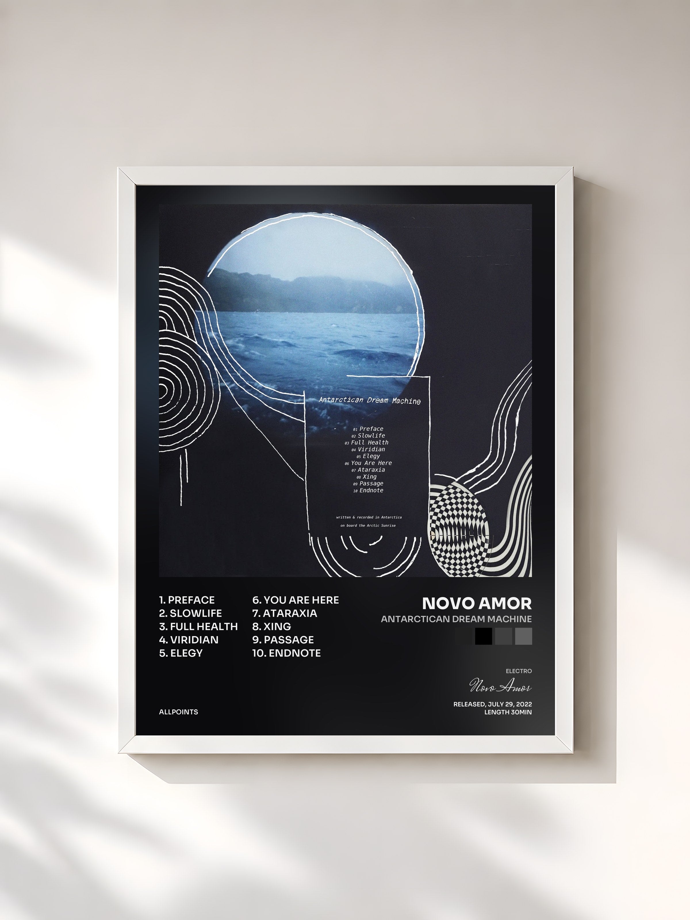 #blanc Tableau de l'album Antarctican Dream Machine de Novo Amor, cadre blanc, imprimé et encadré en France