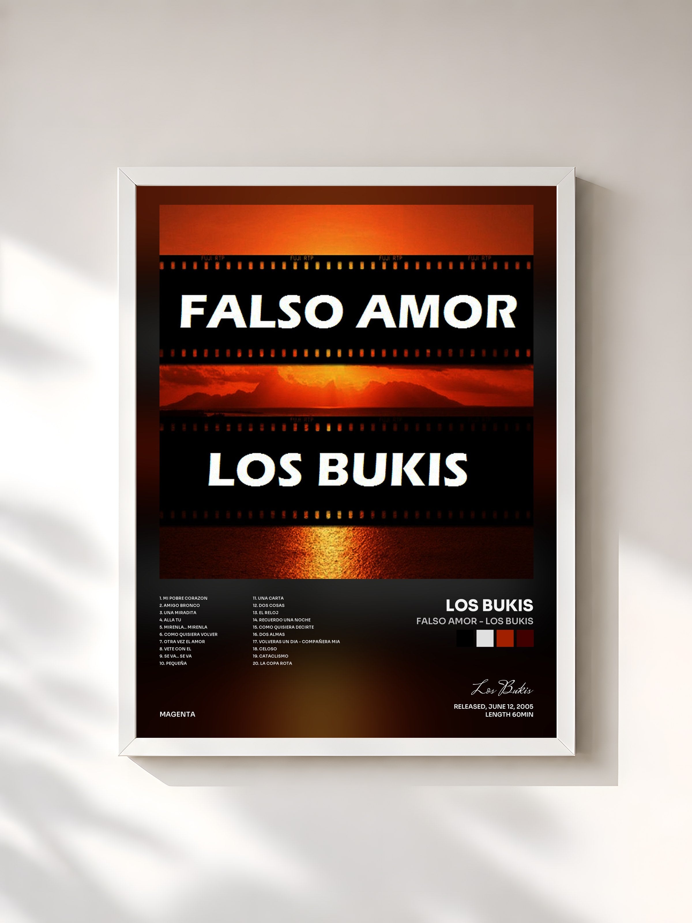 #blanc Tableau de l'album Falso amor - Los Bukis de Los Bukis, cadre blanc, imprimé et encadré en France