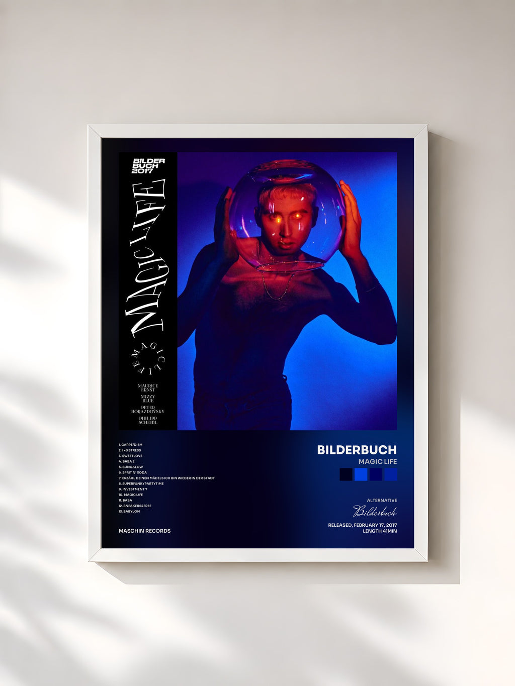 #blanc Tableau de l'album Magic Life de Bilderbuch, cadre blanc, imprimé et encadré en France