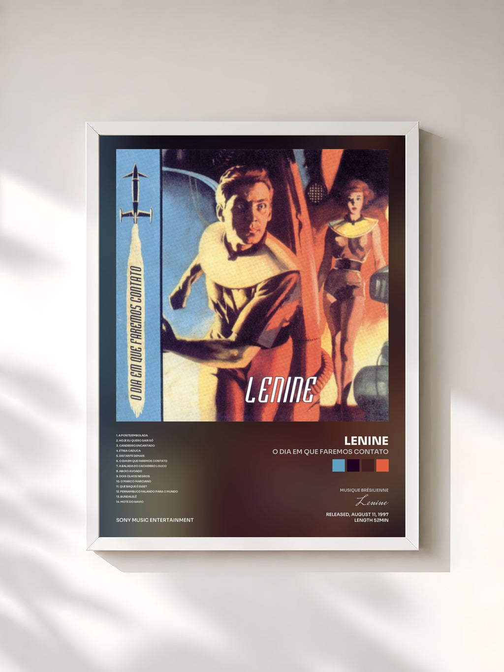 #blanc Tableau de l'album O Dia em que Faremos Contato de Lenine, cadre blanc, imprimé et encadré en France