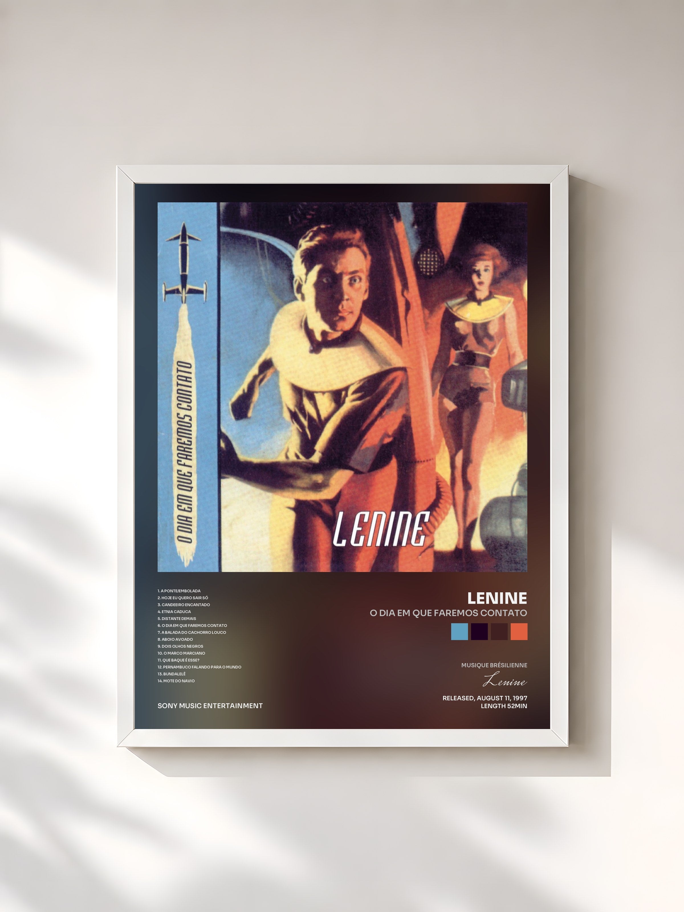 #blanc Tableau de l'album O Dia em que Faremos Contato de Lenine, cadre blanc, imprimé et encadré en France