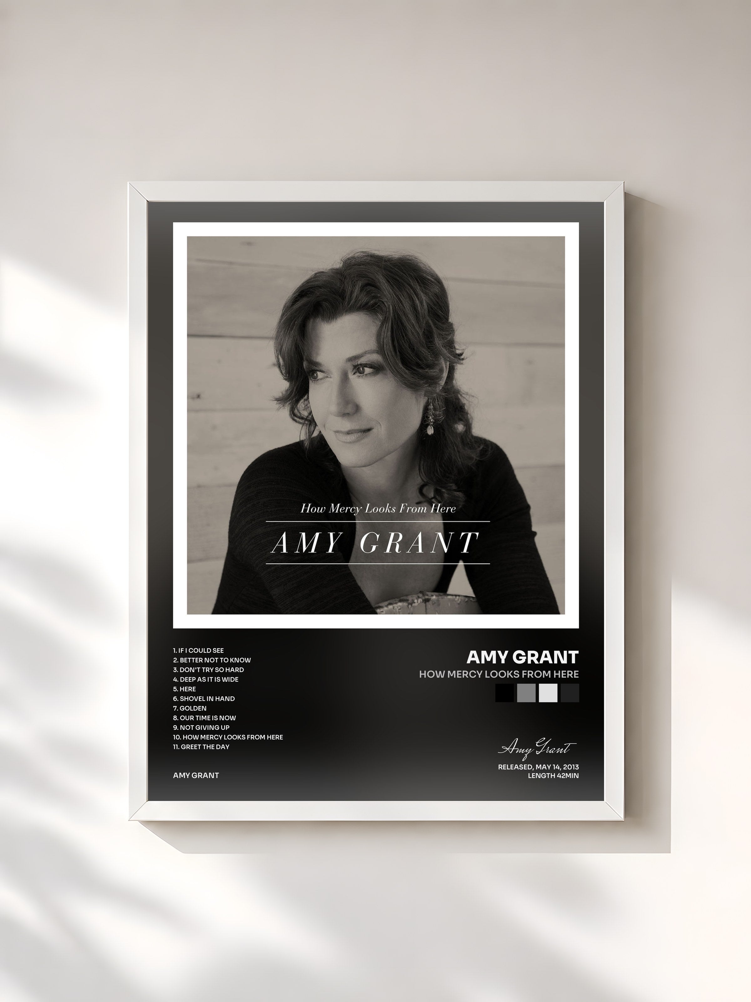 #blanc Tableau de l'album How Mercy Looks From Here de Amy Grant, cadre blanc, imprimé et encadré en France
