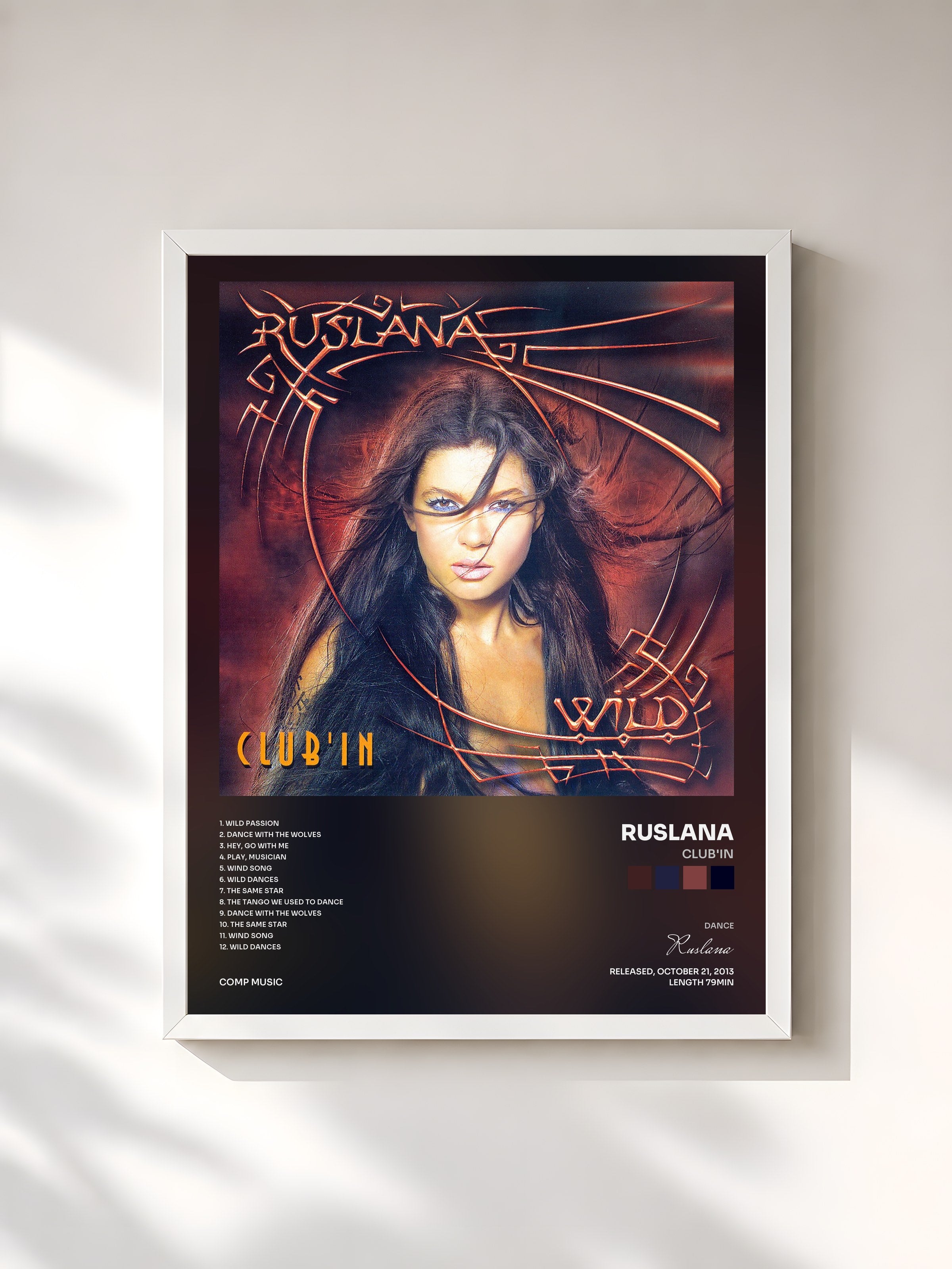 #blanc Tableau de l'album Club'in de Ruslana, cadre blanc, imprimé et encadré en France