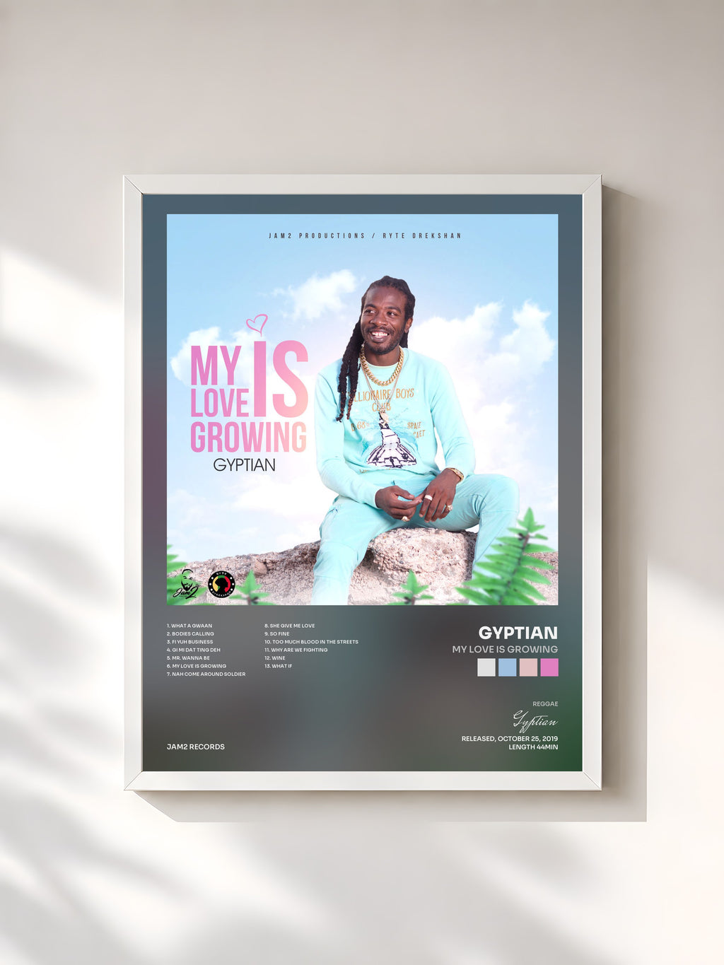 #blanc Tableau de l'album My Love Is Growing de Gyptian, cadre blanc, imprimé et encadré en France