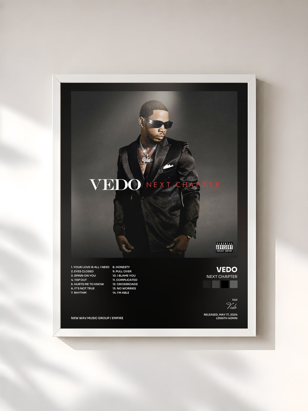 #blanc Tableau de l'album Next Chapter de Vedo, cadre blanc, imprimé et encadré en France