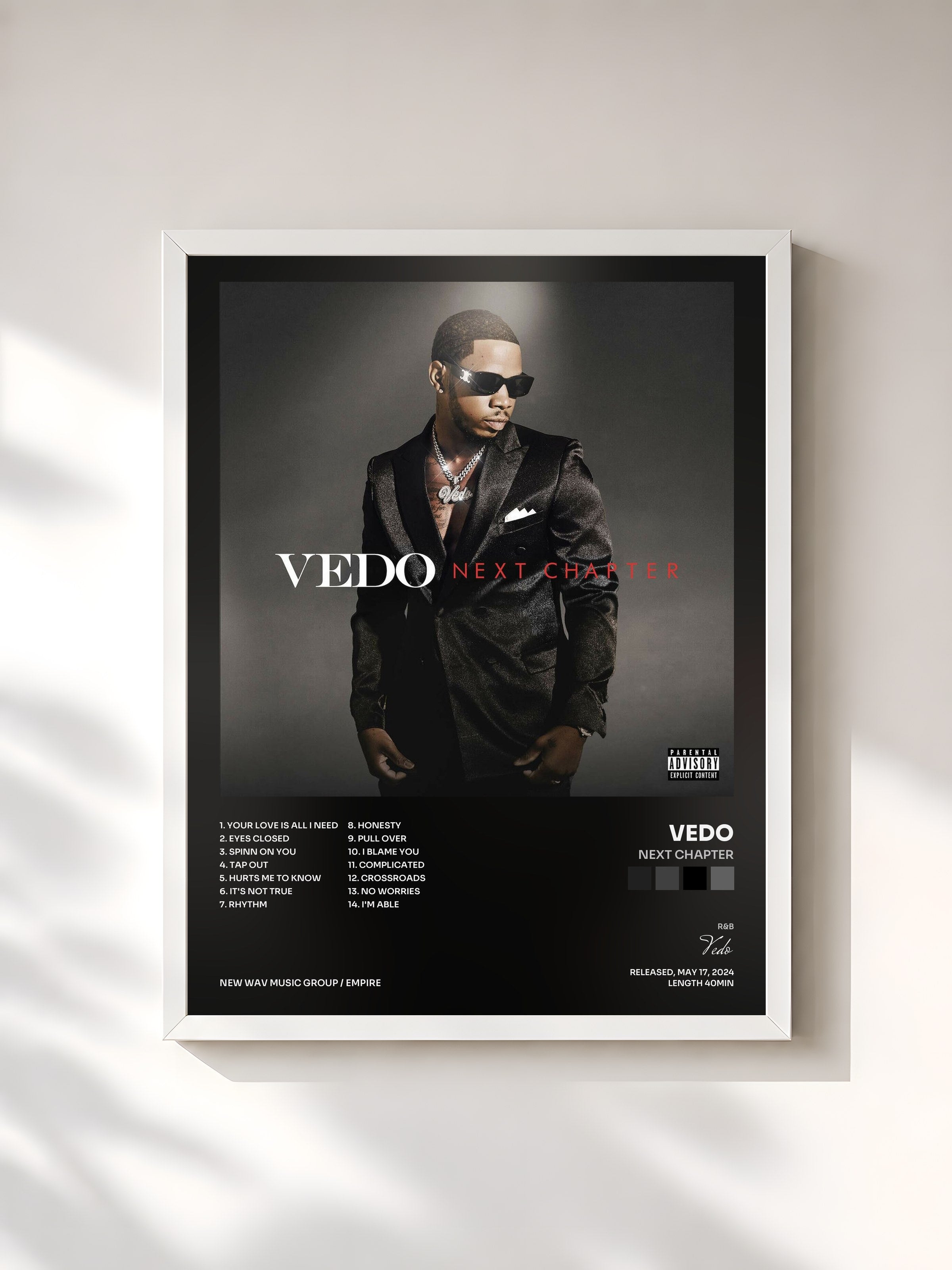 #blanc Tableau de l'album Next Chapter de Vedo, cadre blanc, imprimé et encadré en France