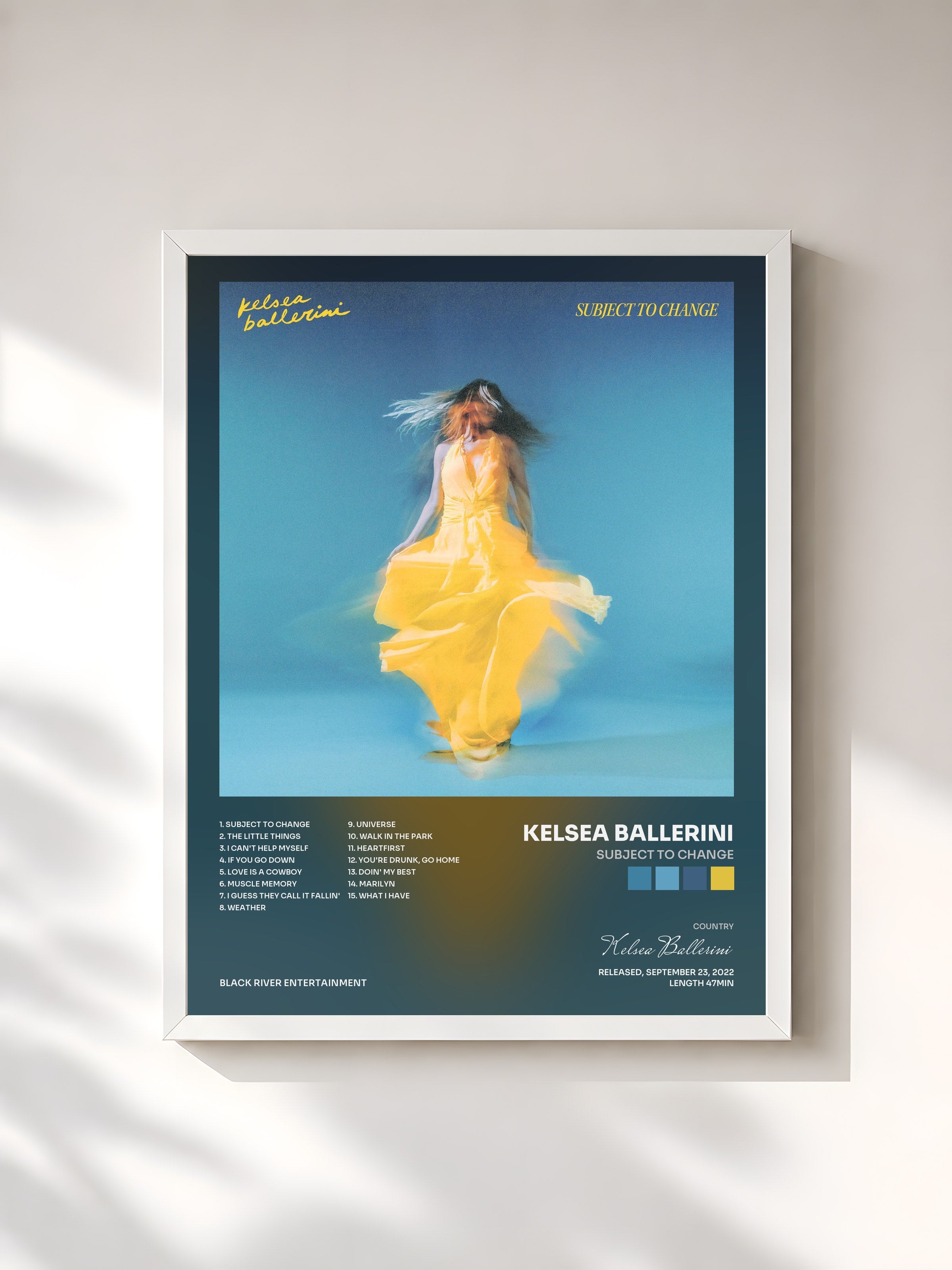 #blanc Tableau de l'album SUBJECT TO CHANGE de Kelsea Ballerini, cadre blanc, imprimé et encadré en France