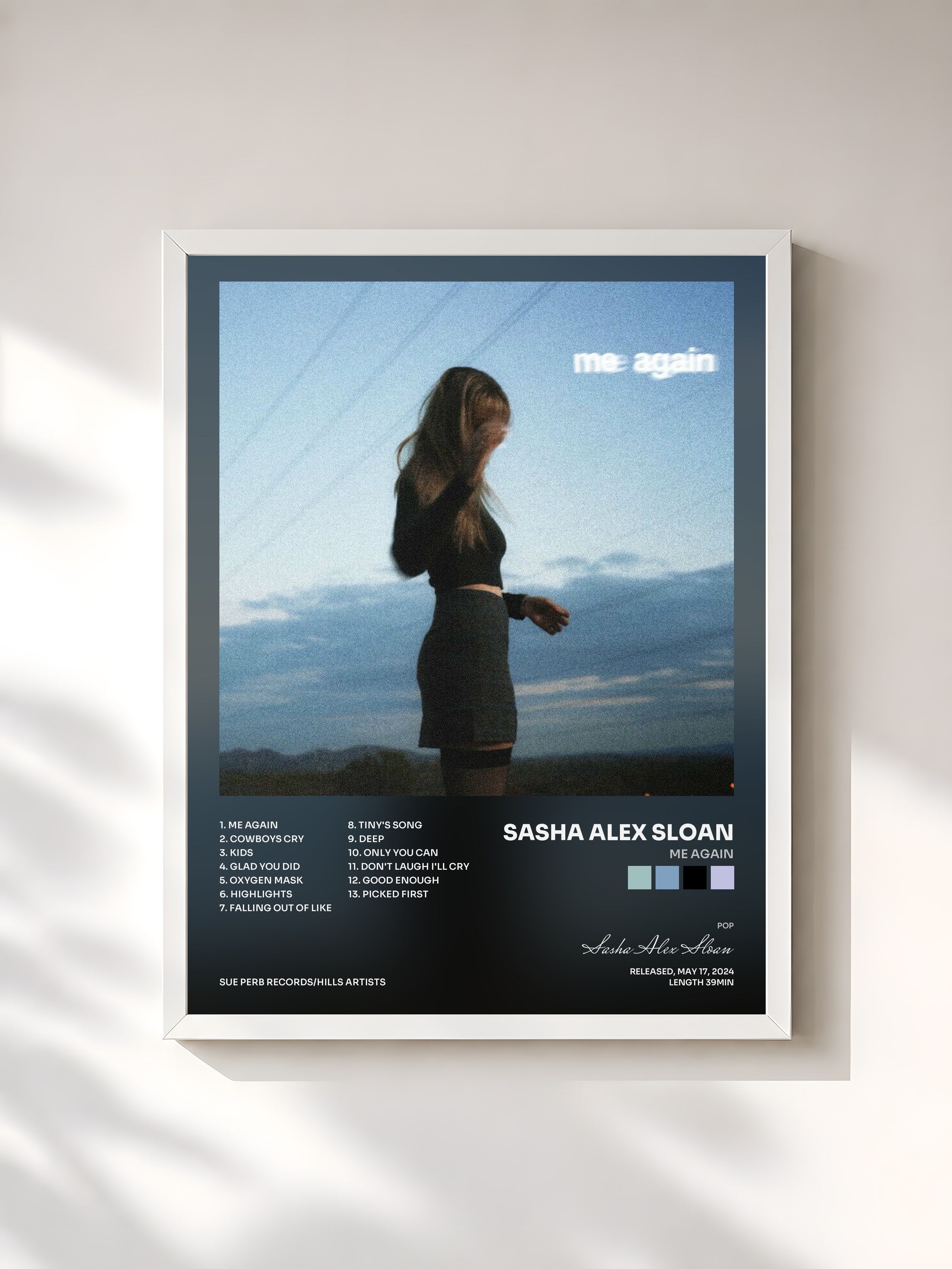 #blanc Tableau de l'album Me Again de Sasha Alex Sloan, cadre blanc, imprimé et encadré en France