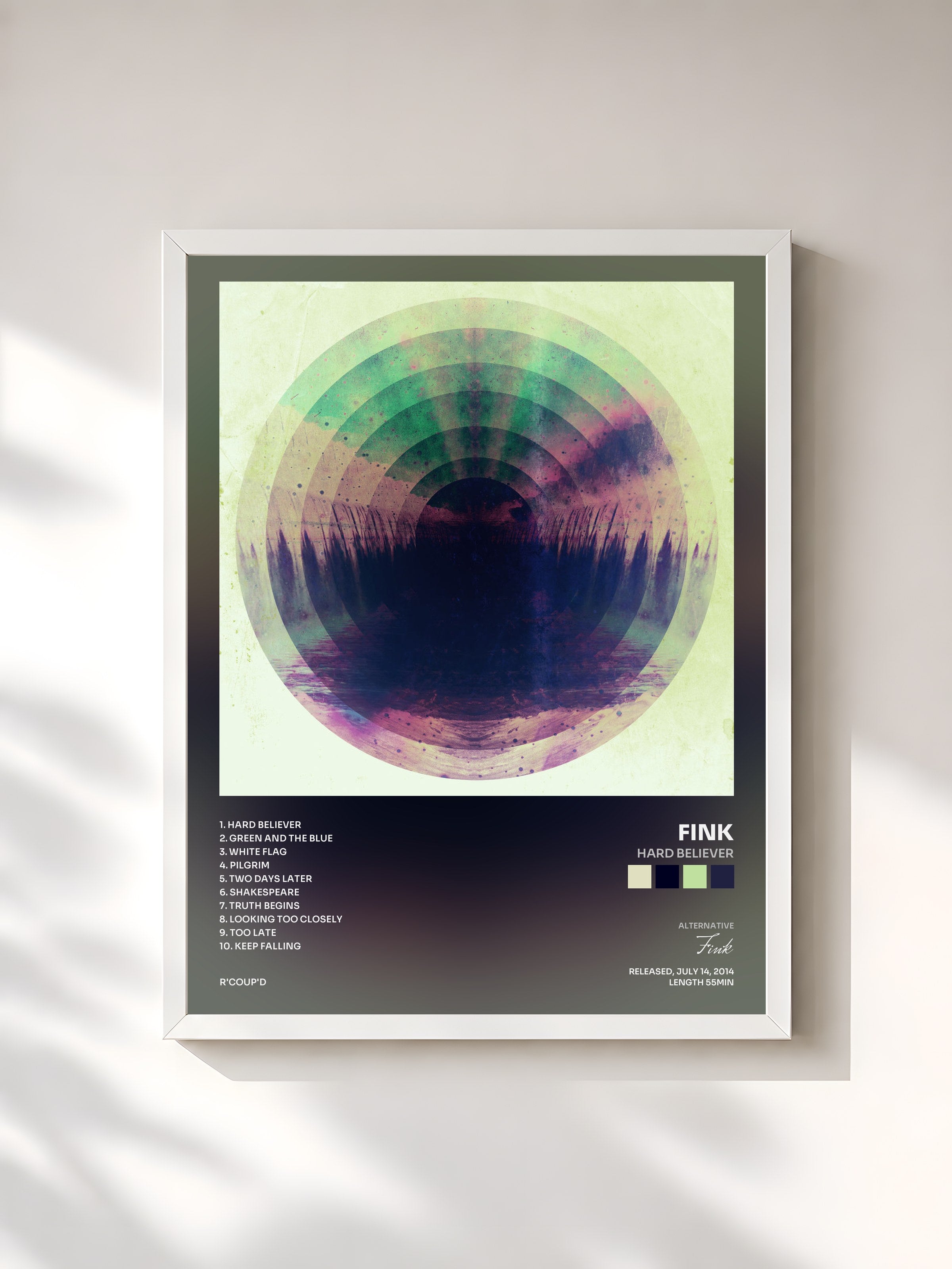 #blanc Tableau de l'album Hard Believer de Fink, cadre blanc, imprimé et encadré en France