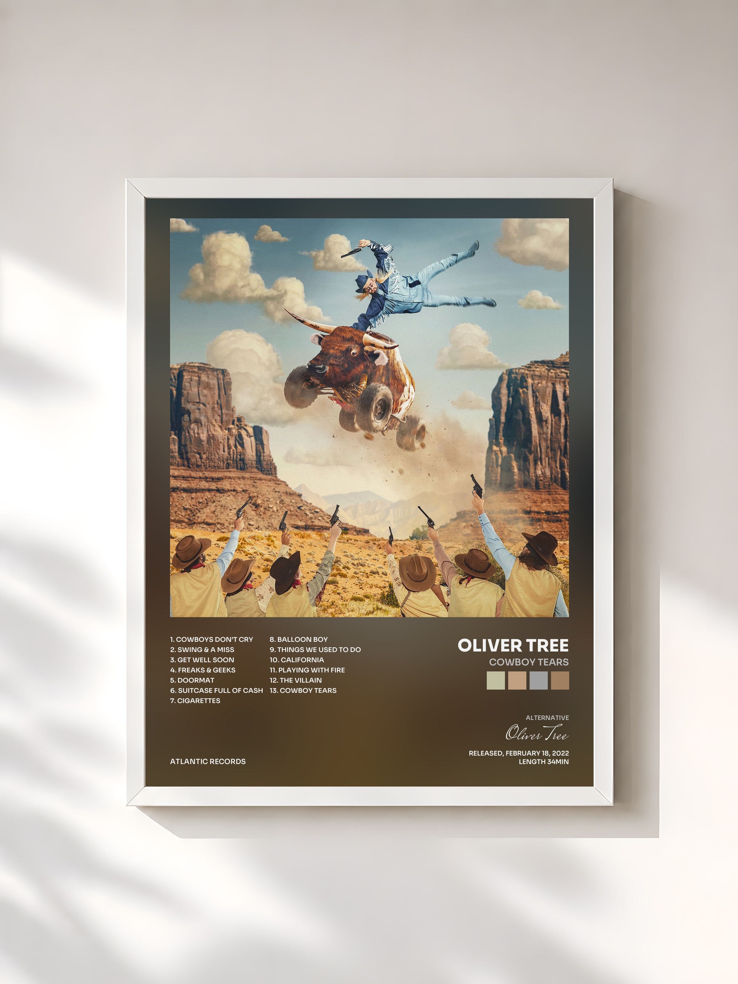 #blanc Tableau de l'album Cowboy Tears de Oliver Tree, cadre blanc, imprimé et encadré en France