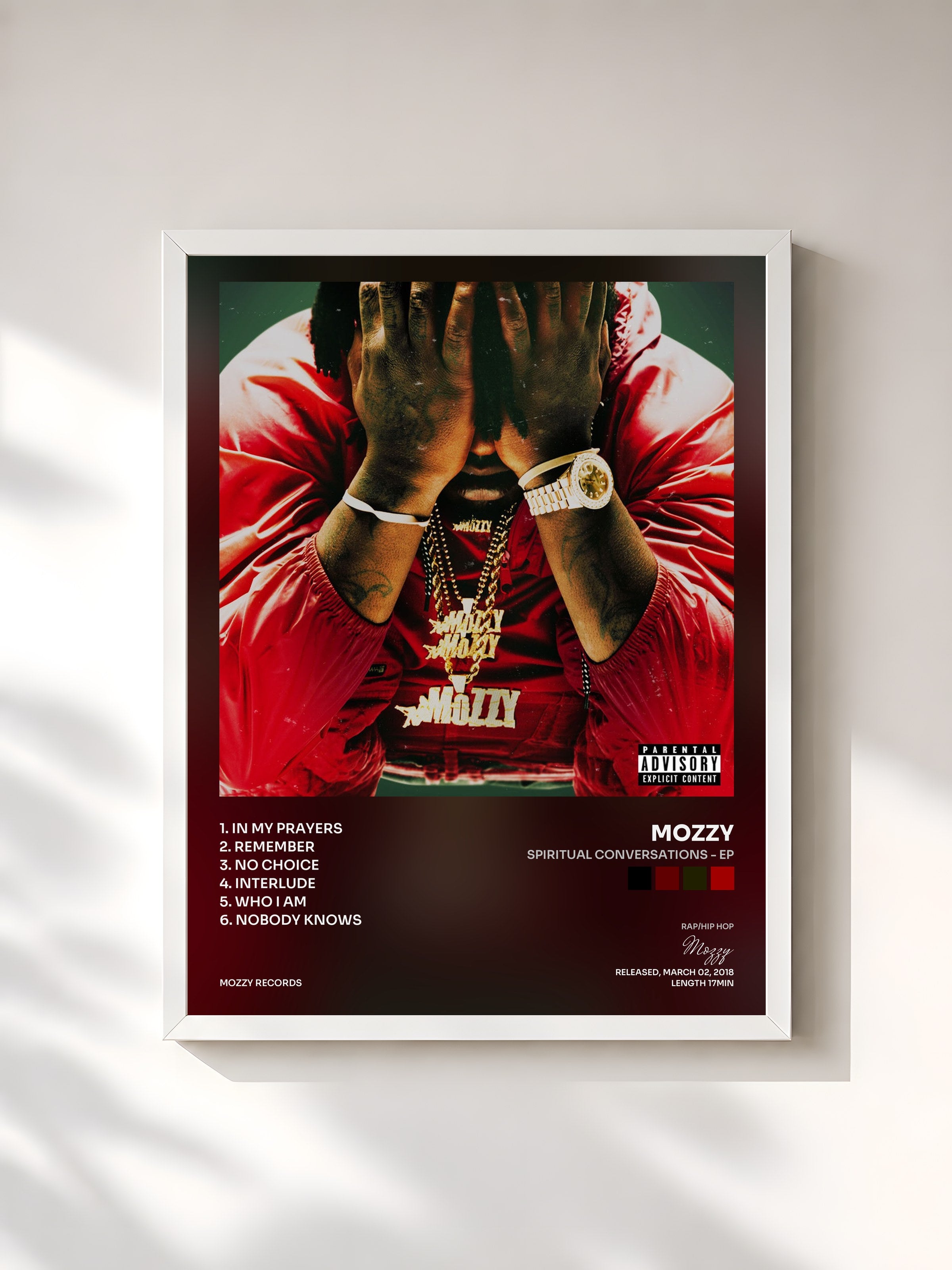 #blanc Tableau de l'album Spiritual Conversations - EP de Mozzy, cadre blanc, imprimé et encadré en France