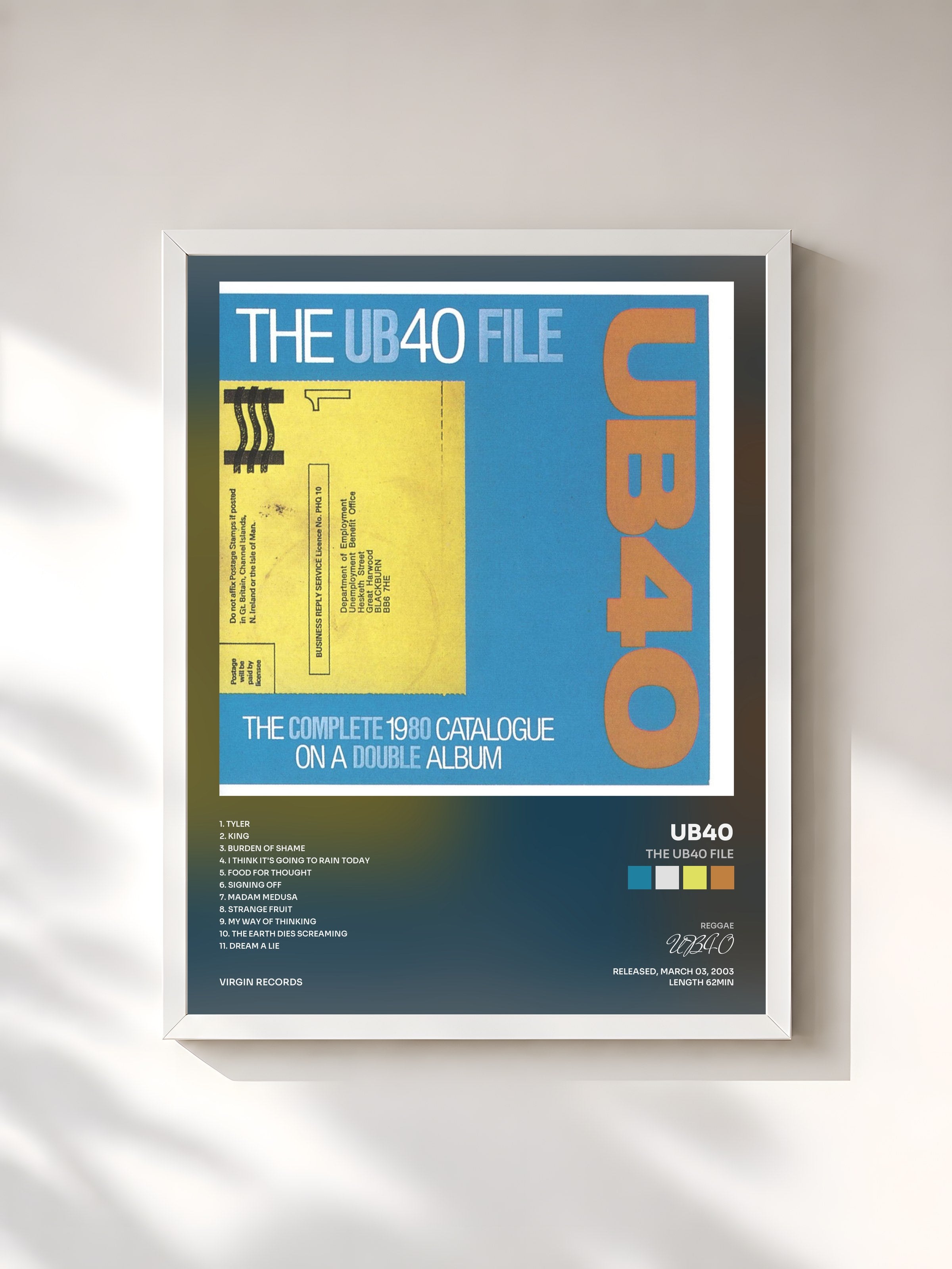 #blanc Tableau de l'album The UB40 File de UB40, cadre blanc, imprimé et encadré en France