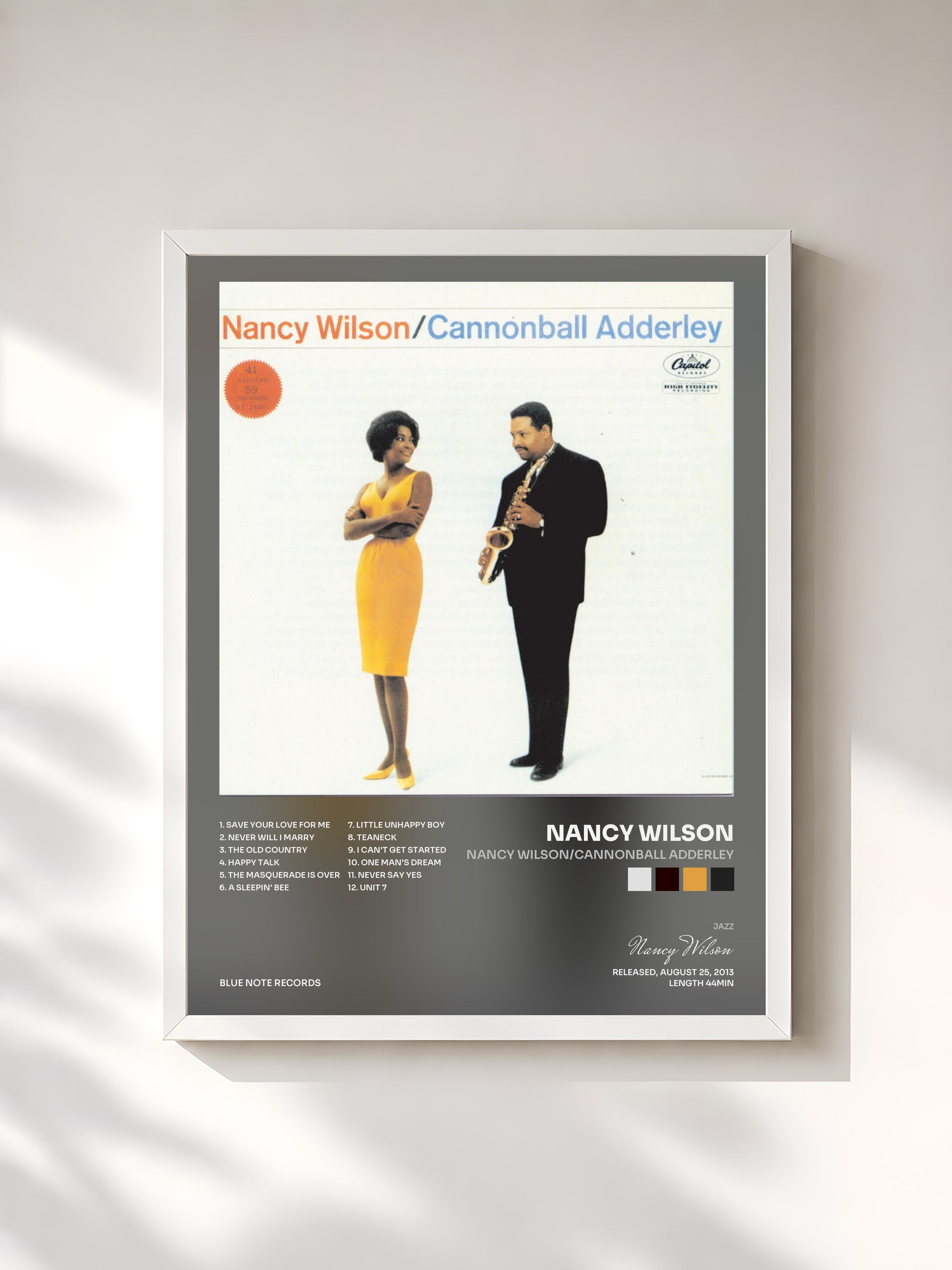 #blanc Tableau de l'album Nancy Wilson/Cannonball Adderley de Nancy Wilson, cadre blanc, imprimé et encadré en France
