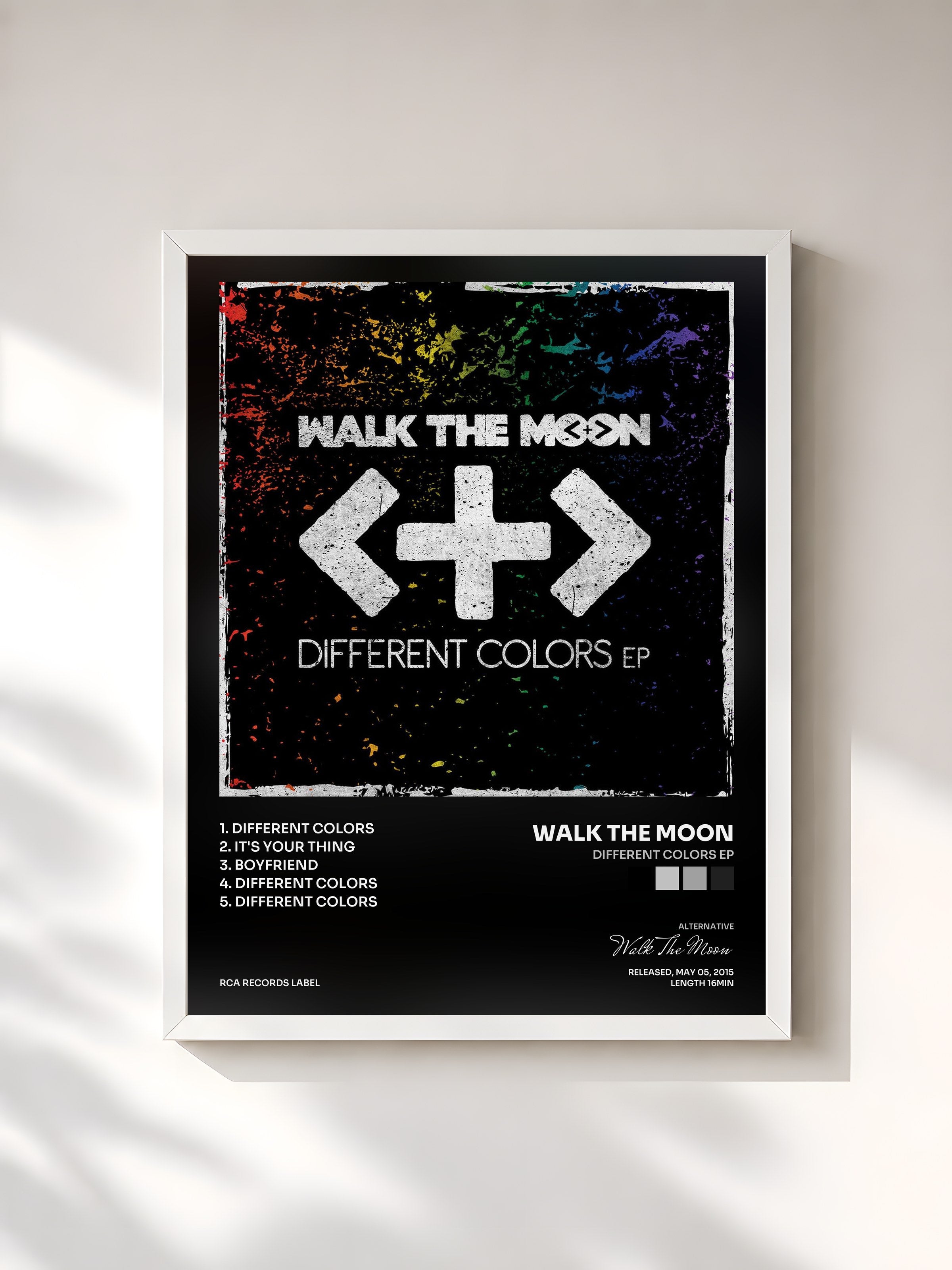 #blanc Tableau de l'album Different Colors EP de Walk The Moon, cadre blanc, imprimé et encadré en France