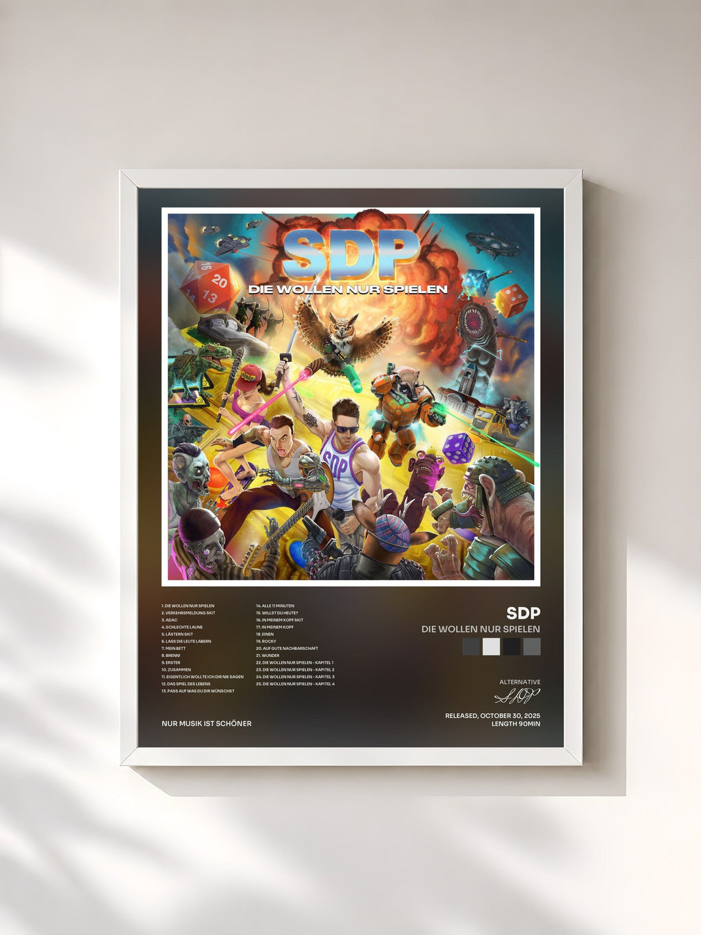 #blanc Die Wollen Nur Spielen by SDP as a framed art print, white frame, printed and framed in France