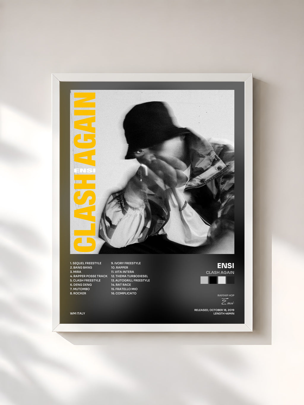 #blanc Tableau de l'album CLASH AGAIN de Ensi, cadre blanc, imprimé et encadré en France