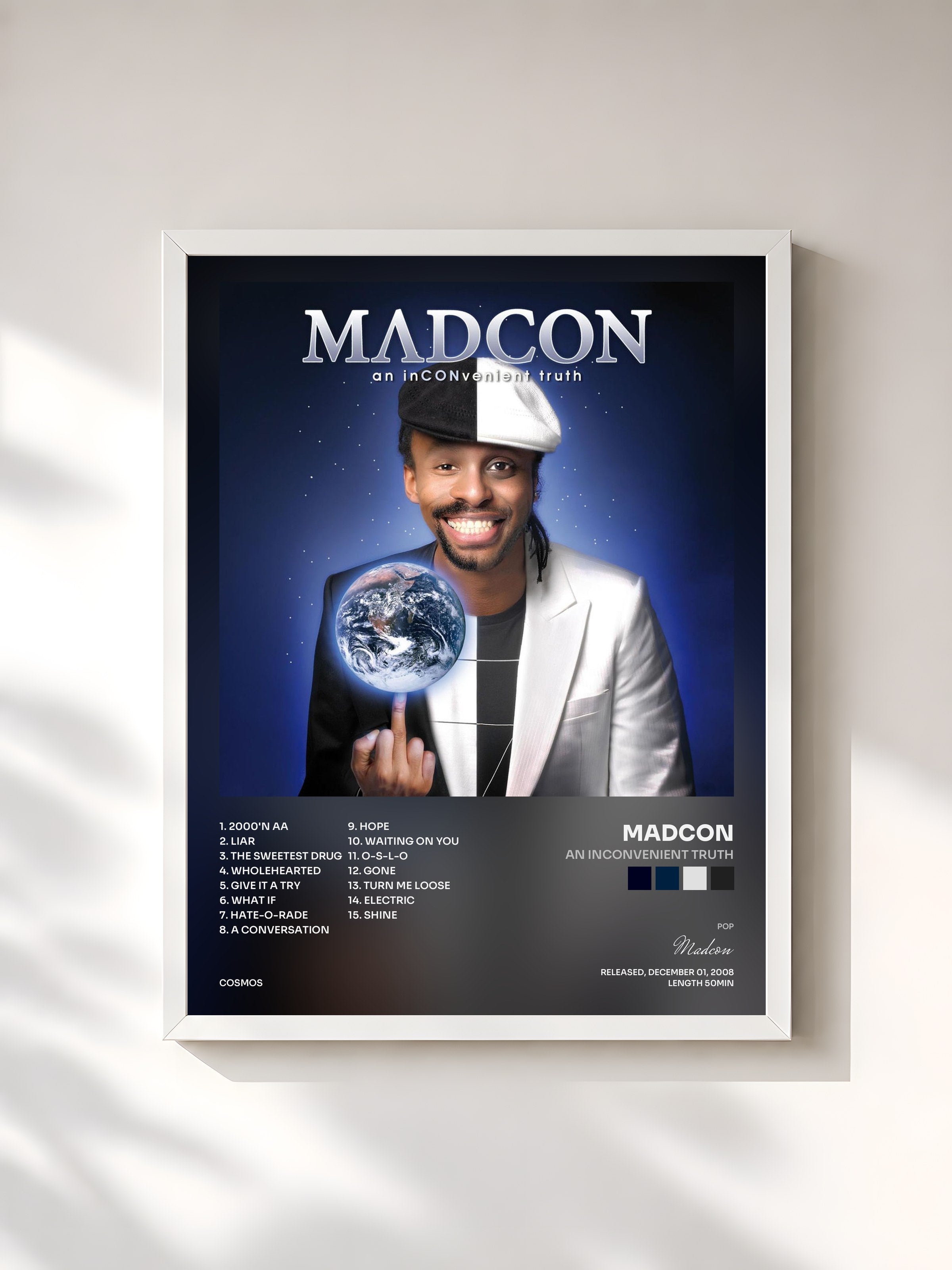 #blanc Tableau de l'album An Inconvenient Truth de Madcon, cadre blanc, imprimé et encadré en France