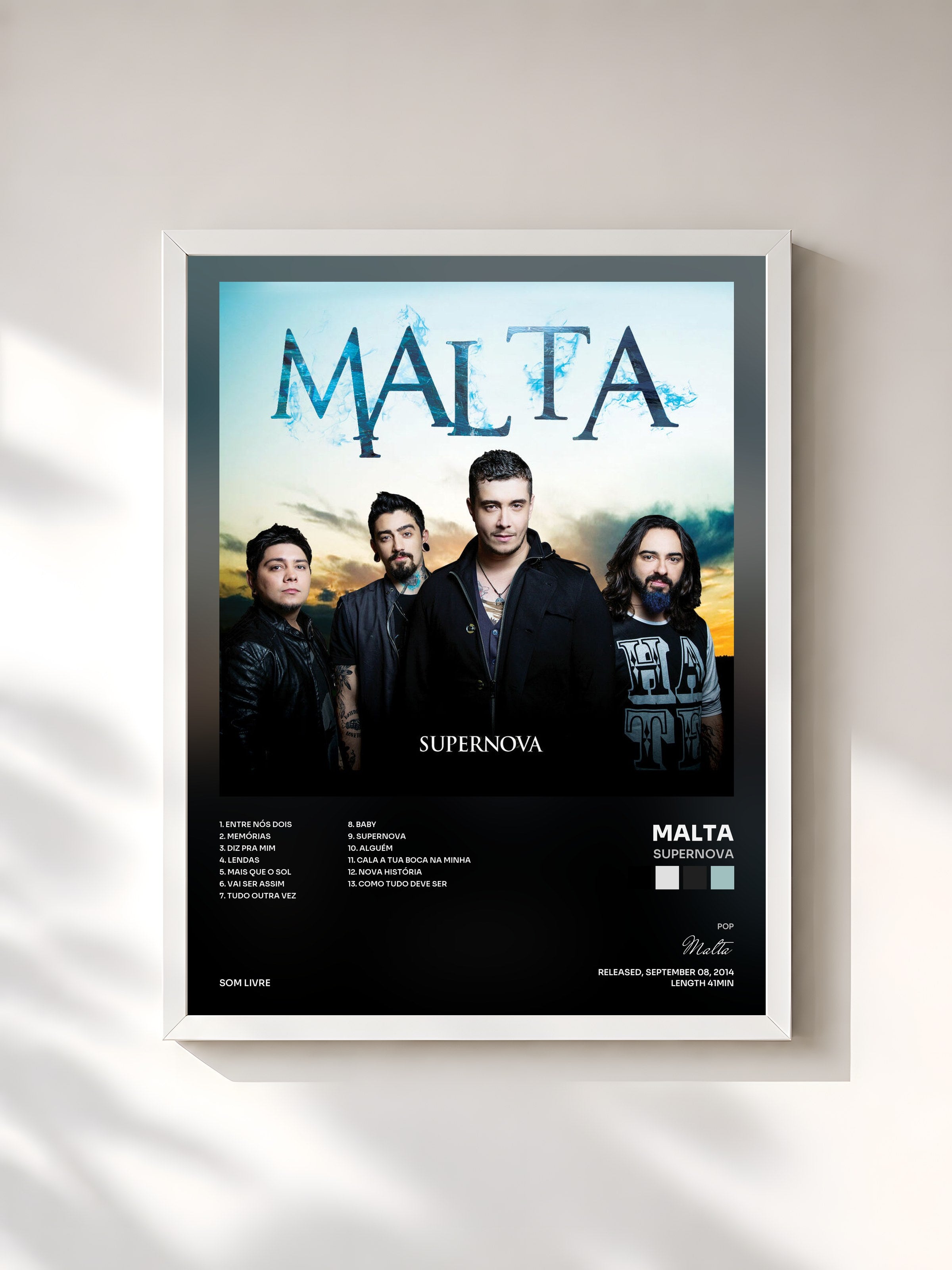 #blanc Tableau de l'album Supernova de Malta, cadre blanc, imprimé et encadré en France