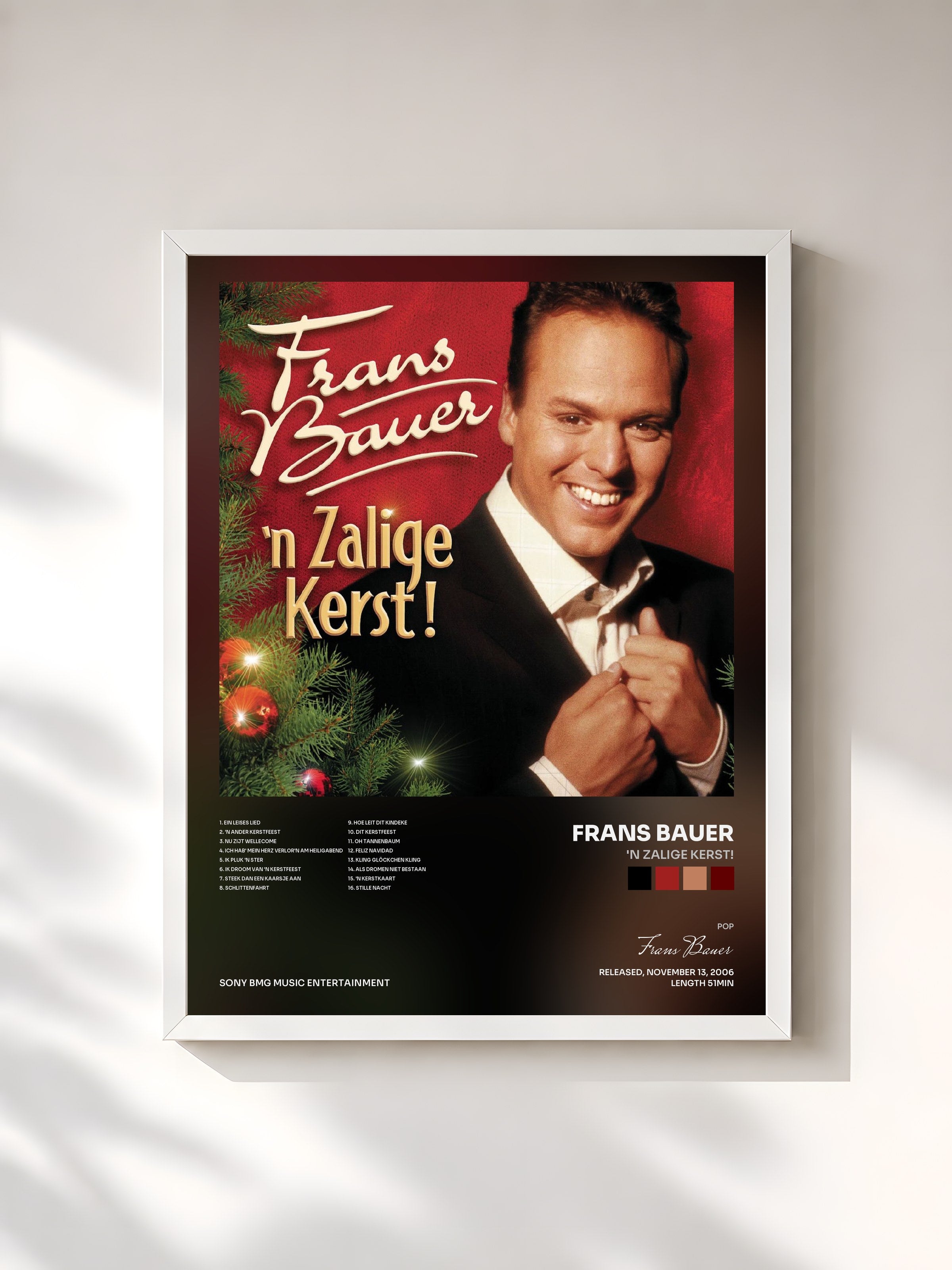 #blanc Tableau de l'album 'n Zalige Kerst! de Frans Bauer, cadre blanc, imprimé et encadré en France