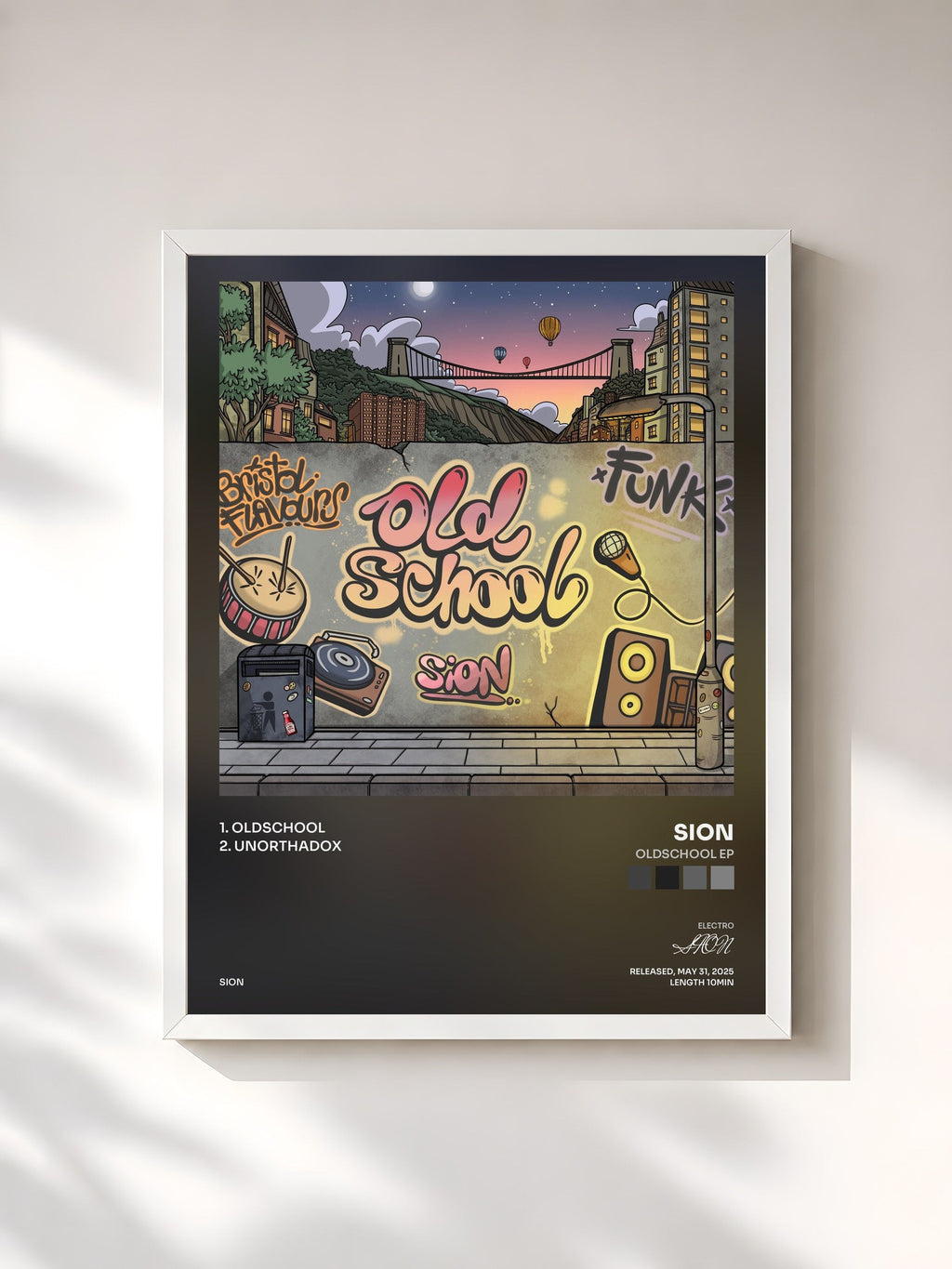 #blanc Tableau de l'album Oldschool EP de SION, cadre blanc, imprimé et encadré en France