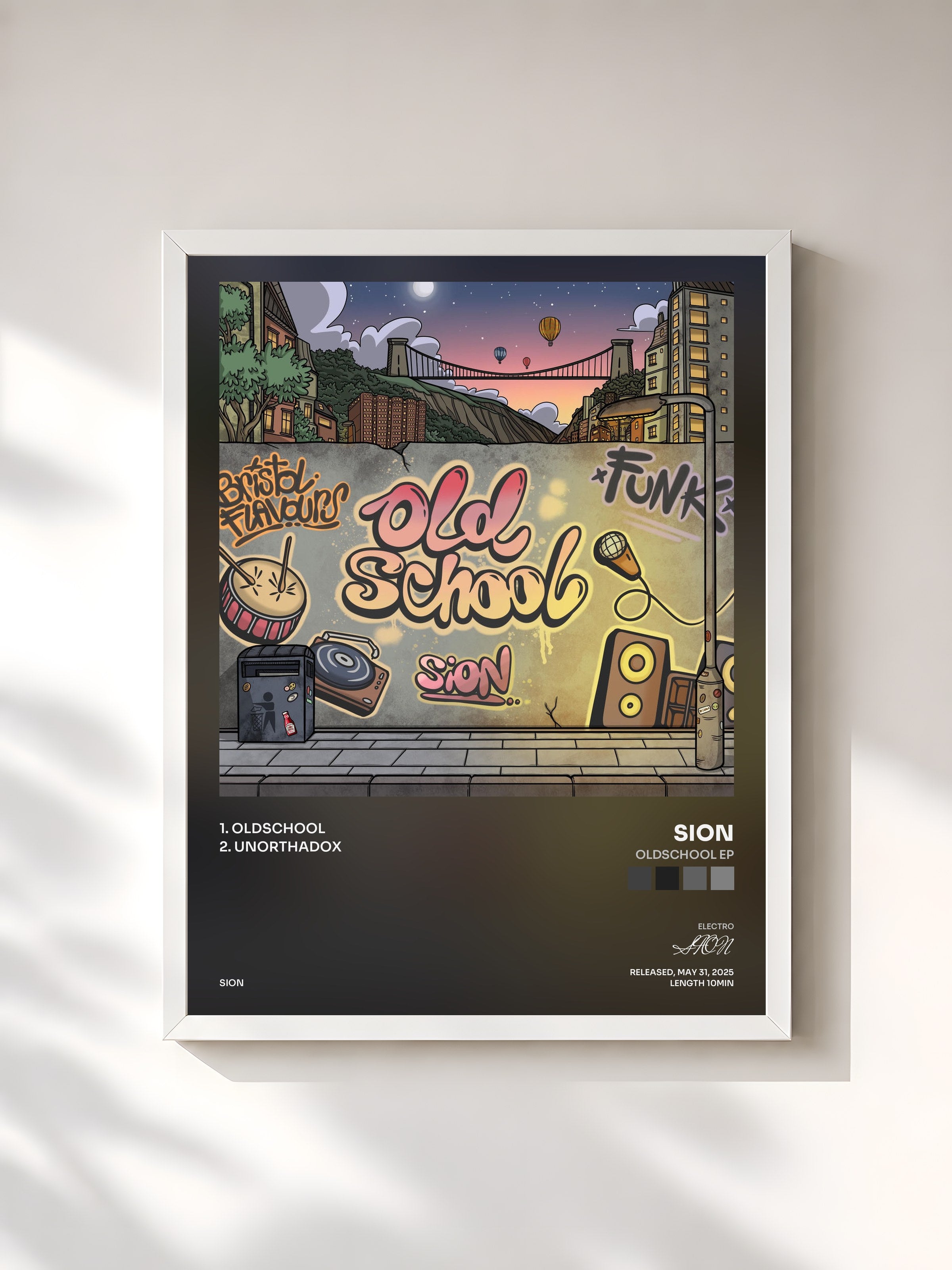#blanc Tableau de l'album Oldschool EP de SION, cadre blanc, imprimé et encadré en France