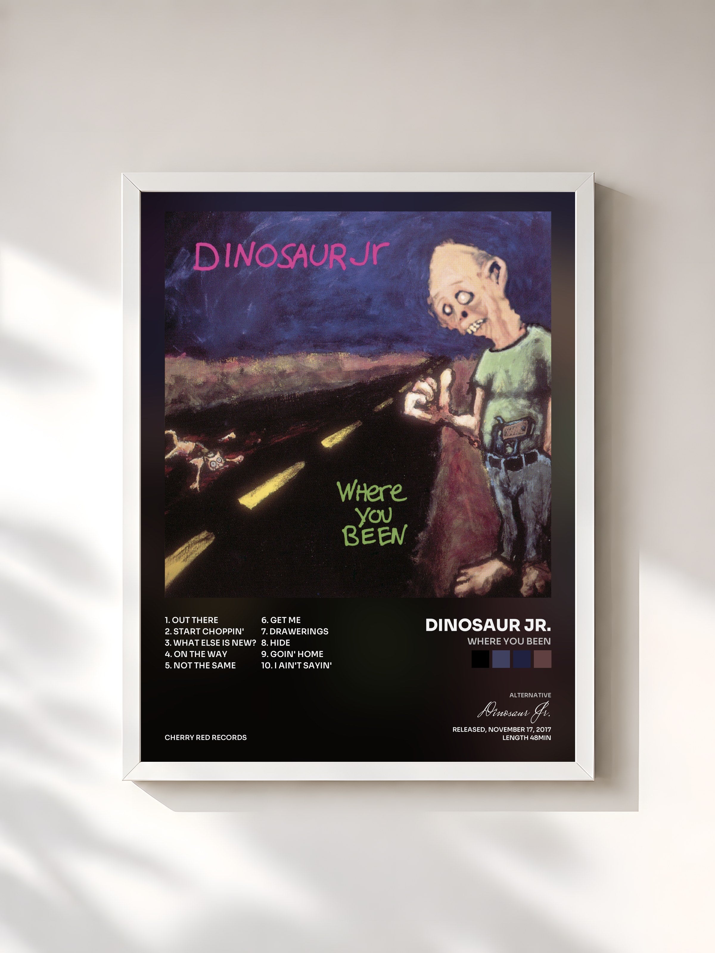 #blanc Tableau de l'album Where You Been de Dinosaur Jr., cadre blanc, imprimé et encadré en France