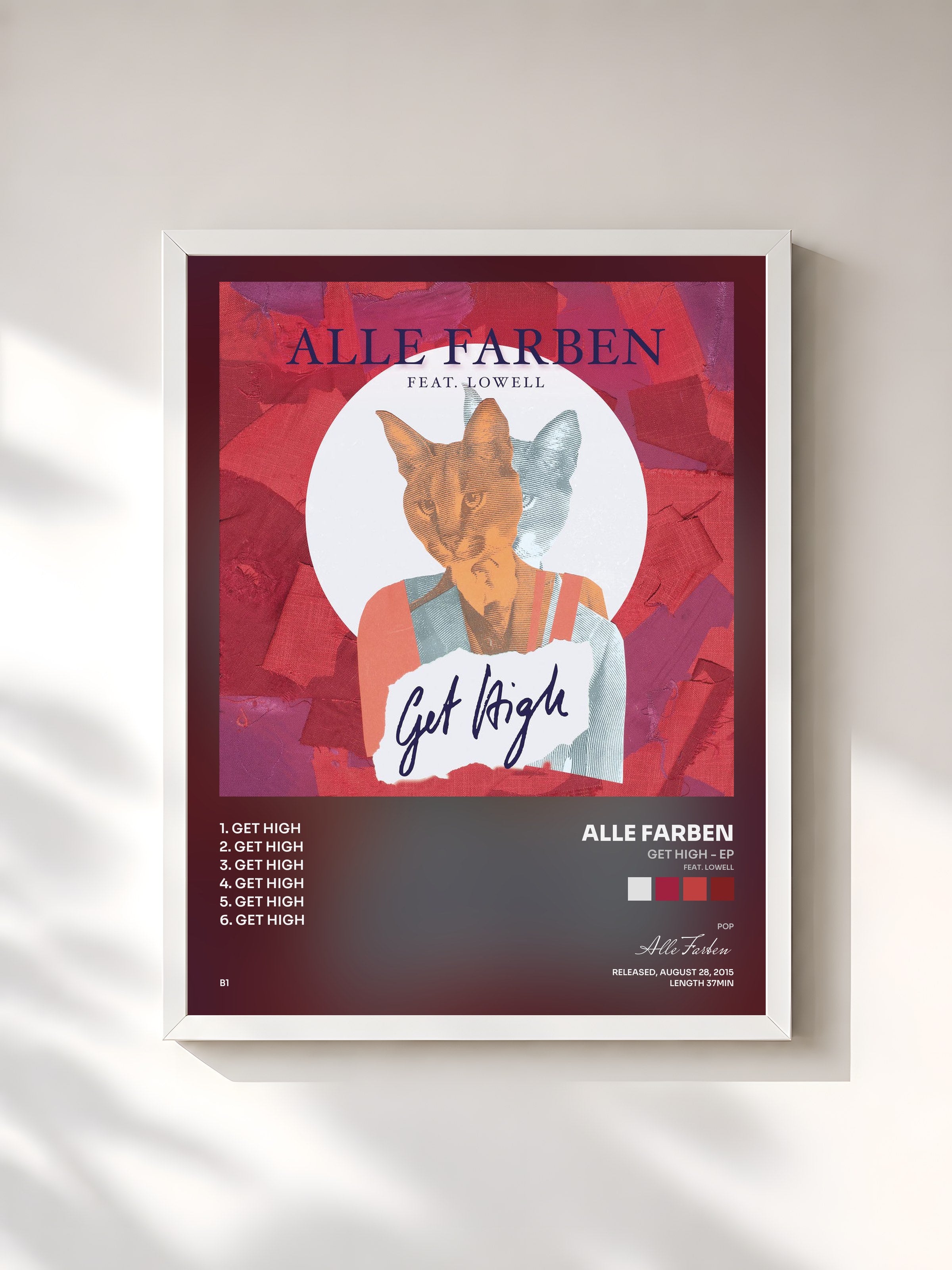 #blanc Tableau de l'album Get High - EP (feat. Lowell) de Alle Farben, cadre blanc, imprimé et encadré en France