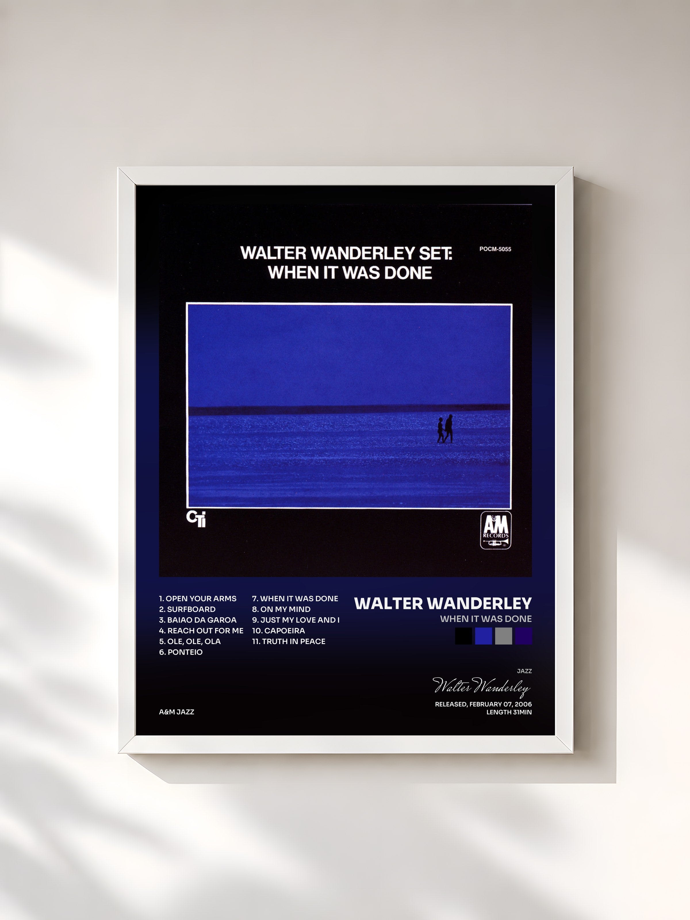 #blanc Tableau de l'album When It Was Done de Walter Wanderley, cadre blanc, imprimé et encadré en France