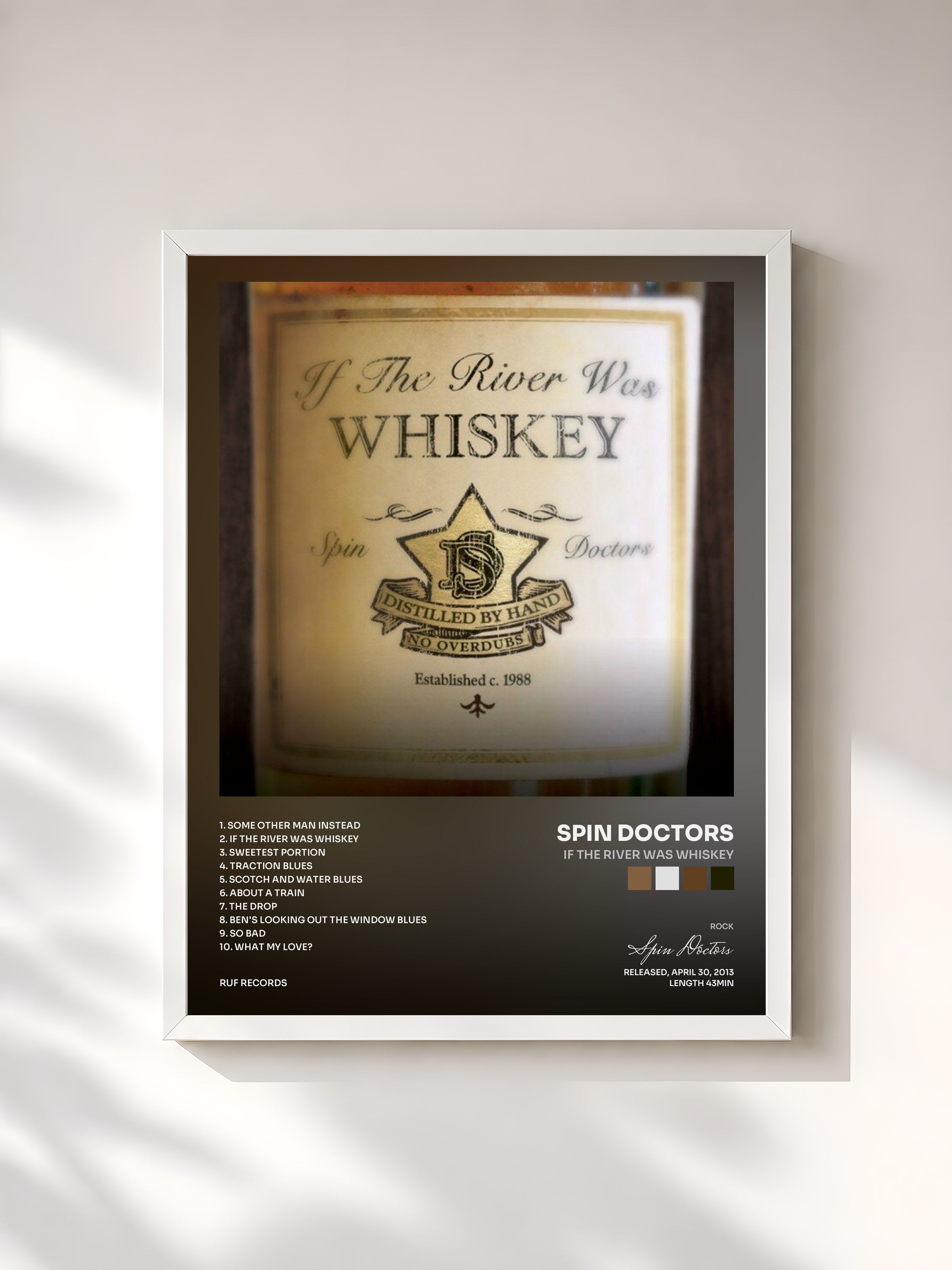 #blanc Tableau de l'album If the River Was Whiskey de Spin Doctors, cadre blanc, imprimé et encadré en France