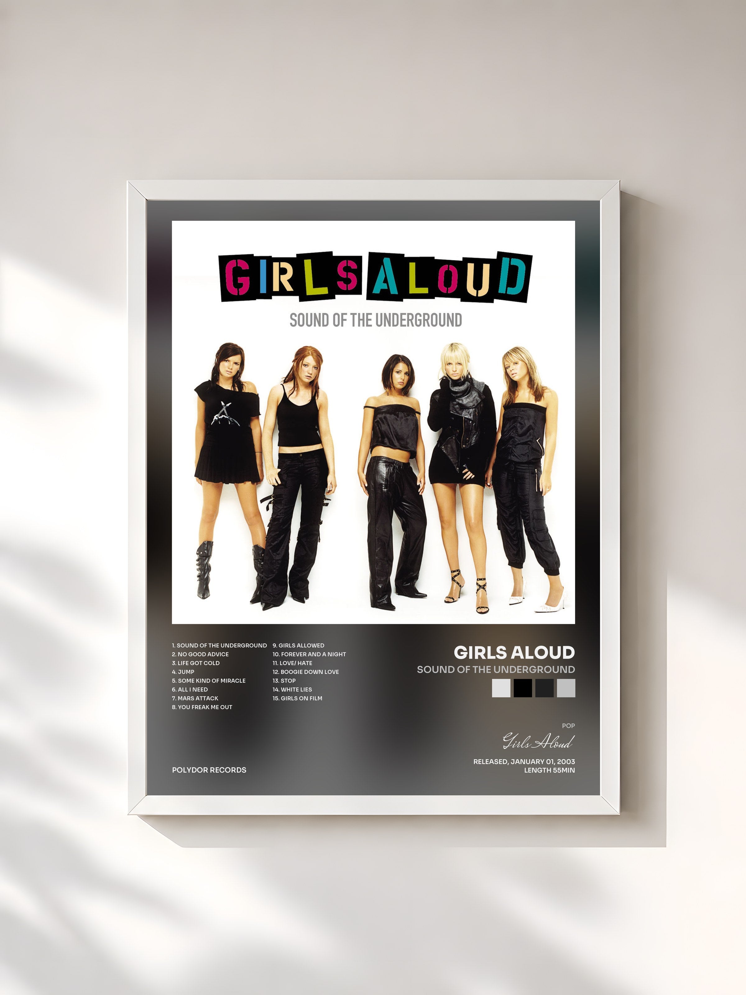 #blanc Tableau de l'album Sound Of The Underground de Girls Aloud, cadre blanc, imprimé et encadré en France