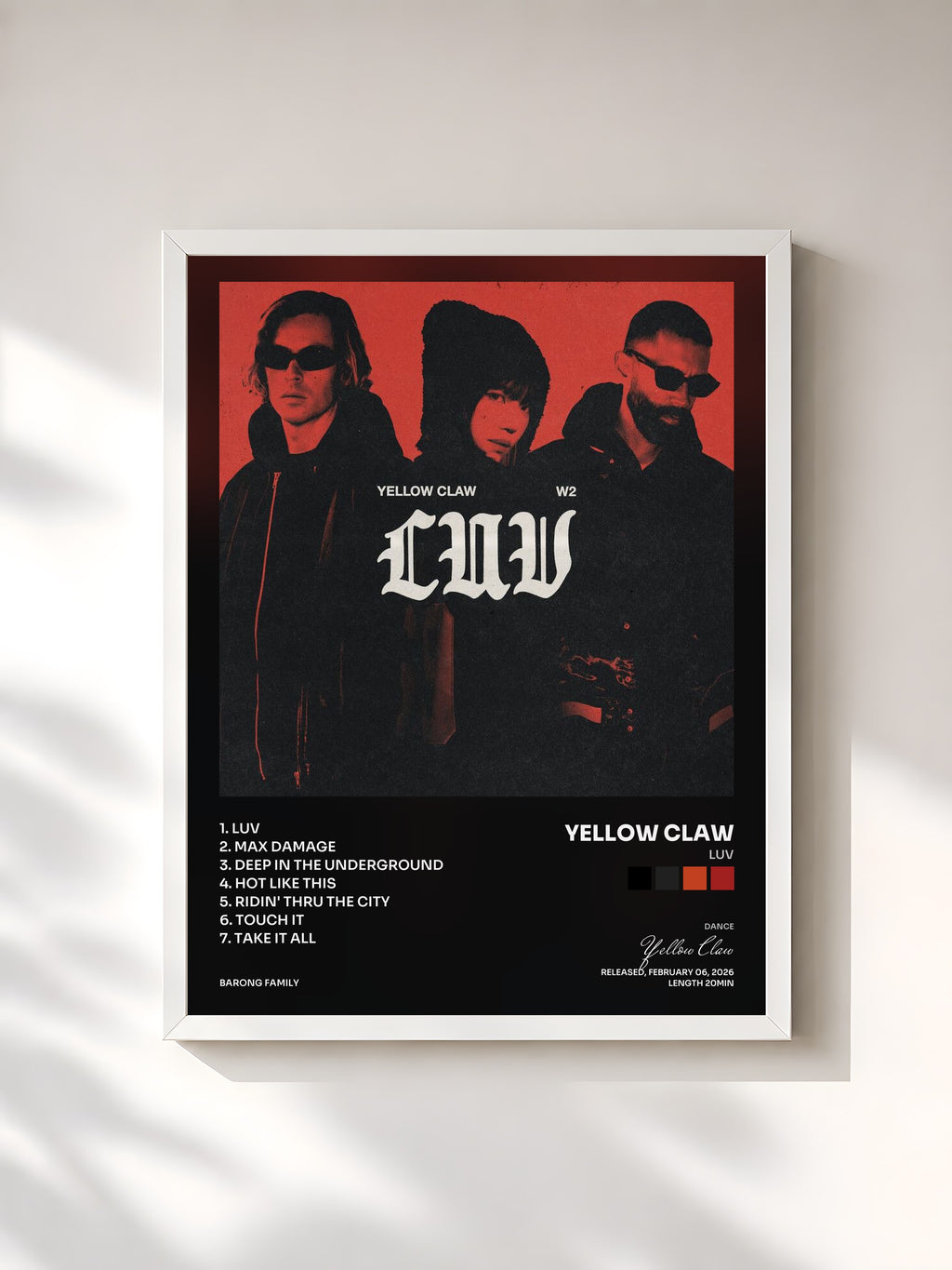 #blanc LUV by Yellow Claw as a framed art print, white frame, printed and framed in France