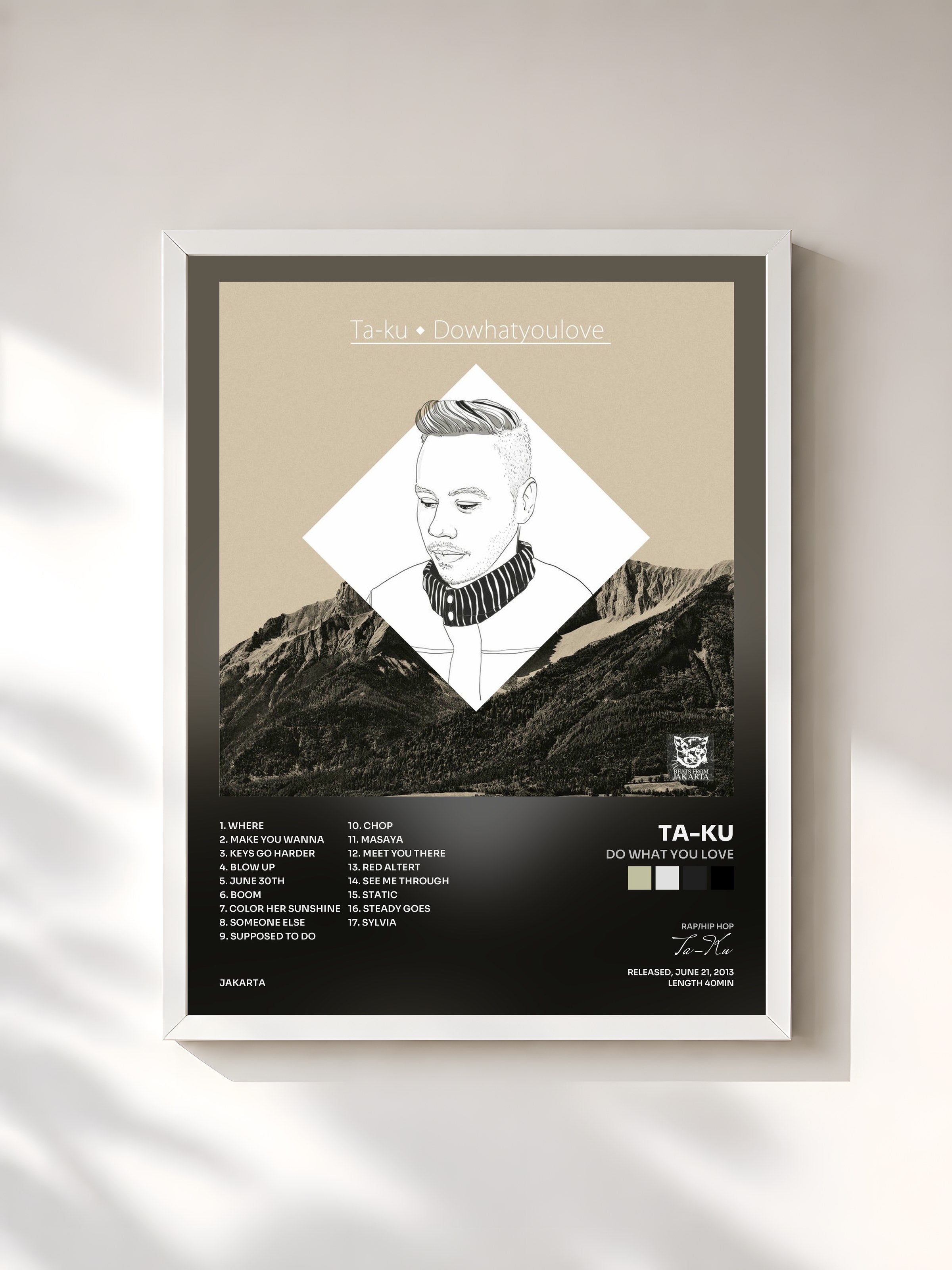 #blanc Tableau de l'album Do What You Love de Ta-Ku, cadre blanc, imprimé et encadré en France