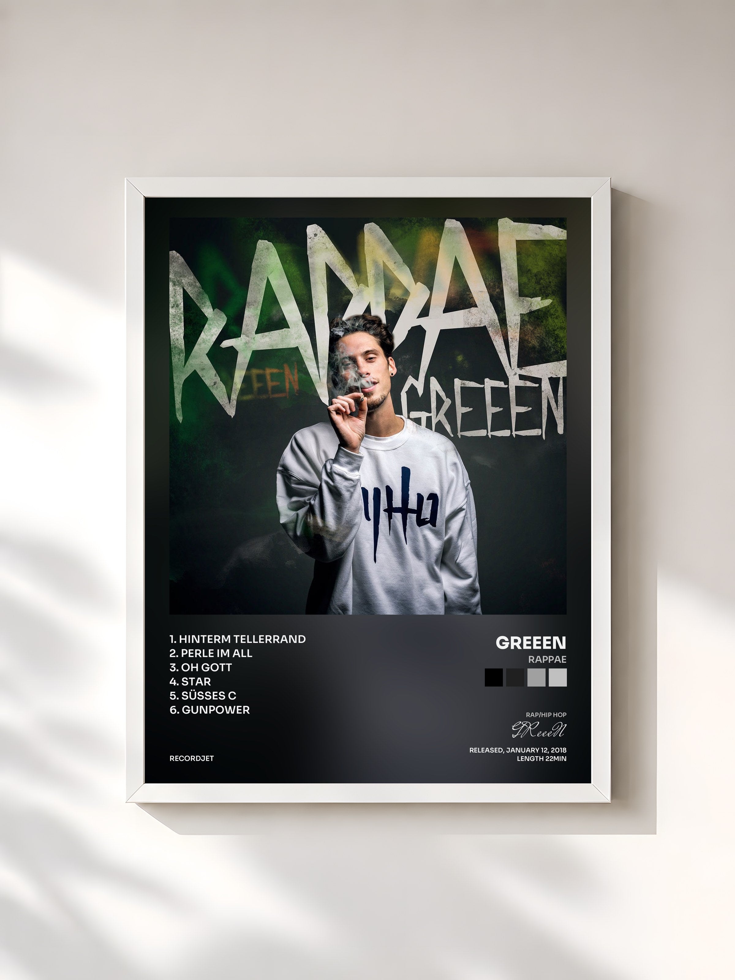 #blanc Tableau de l'album Rappae de GReeeN, cadre blanc, imprimé et encadré en France