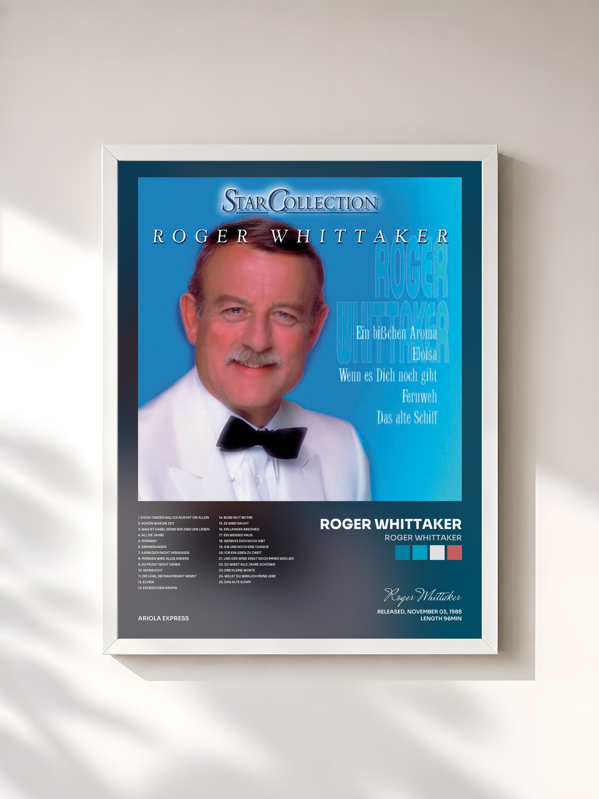 #blanc Tableau de l'album Roger Whittaker de Roger Whittaker, cadre blanc, imprimé et encadré en France