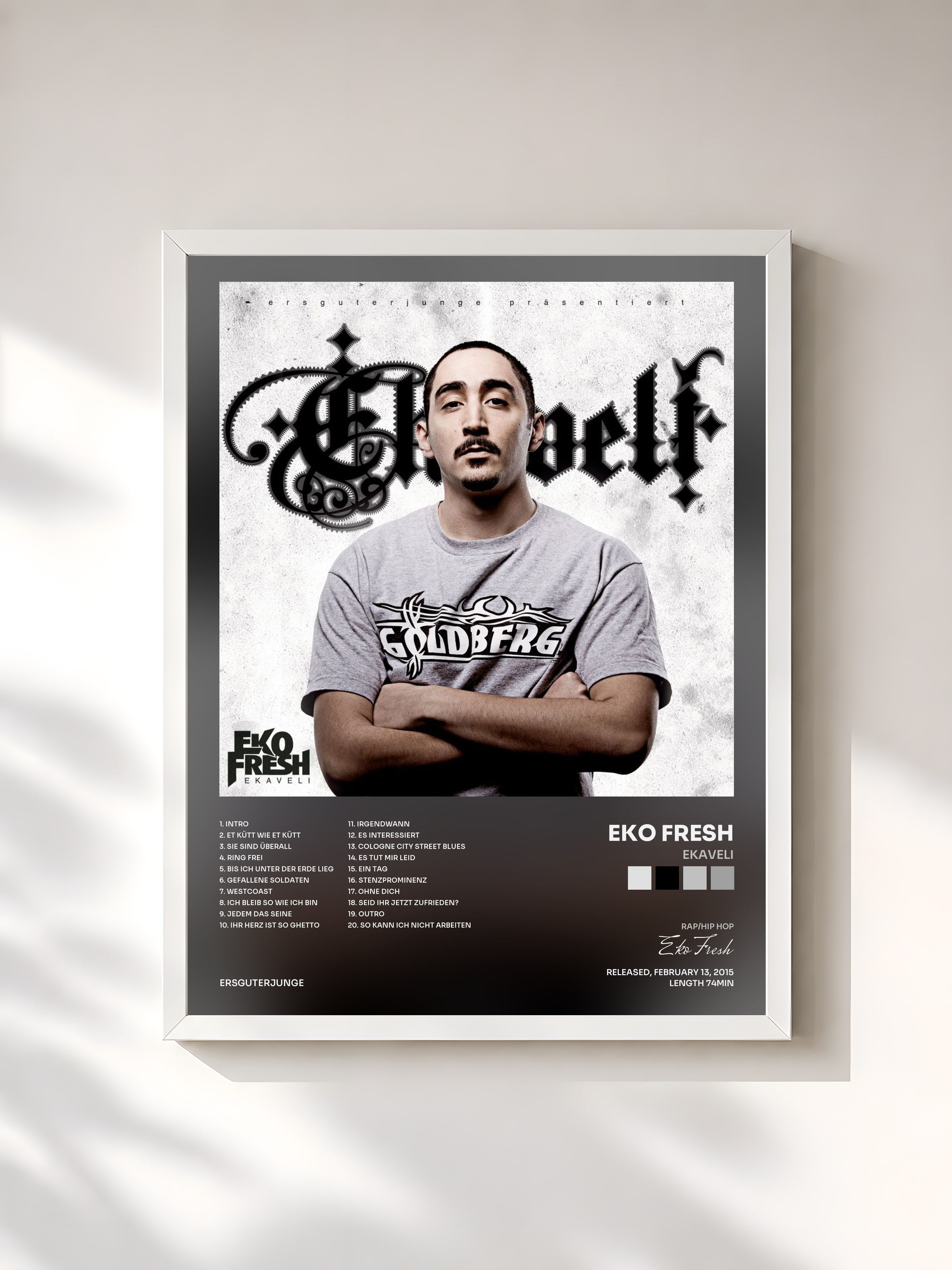 #blanc Tableau de l'album Ekaveli de Eko Fresh, cadre blanc, imprimé et encadré en France