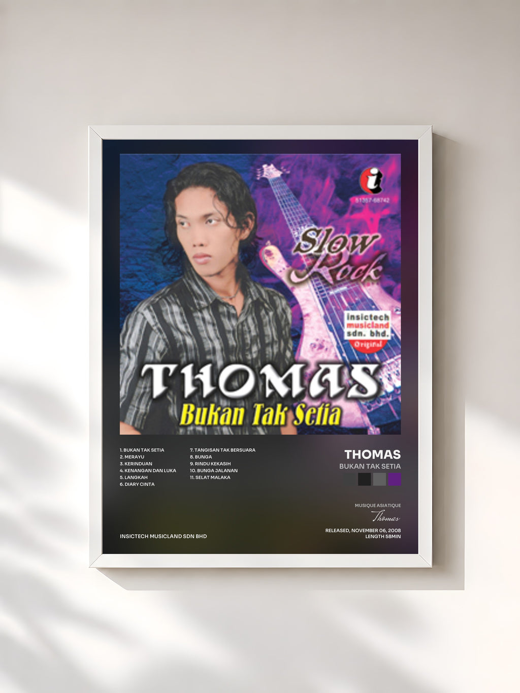 #blanc Tableau de l'album Bukan Tak Setia de Thomas, cadre blanc, imprimé et encadré en France