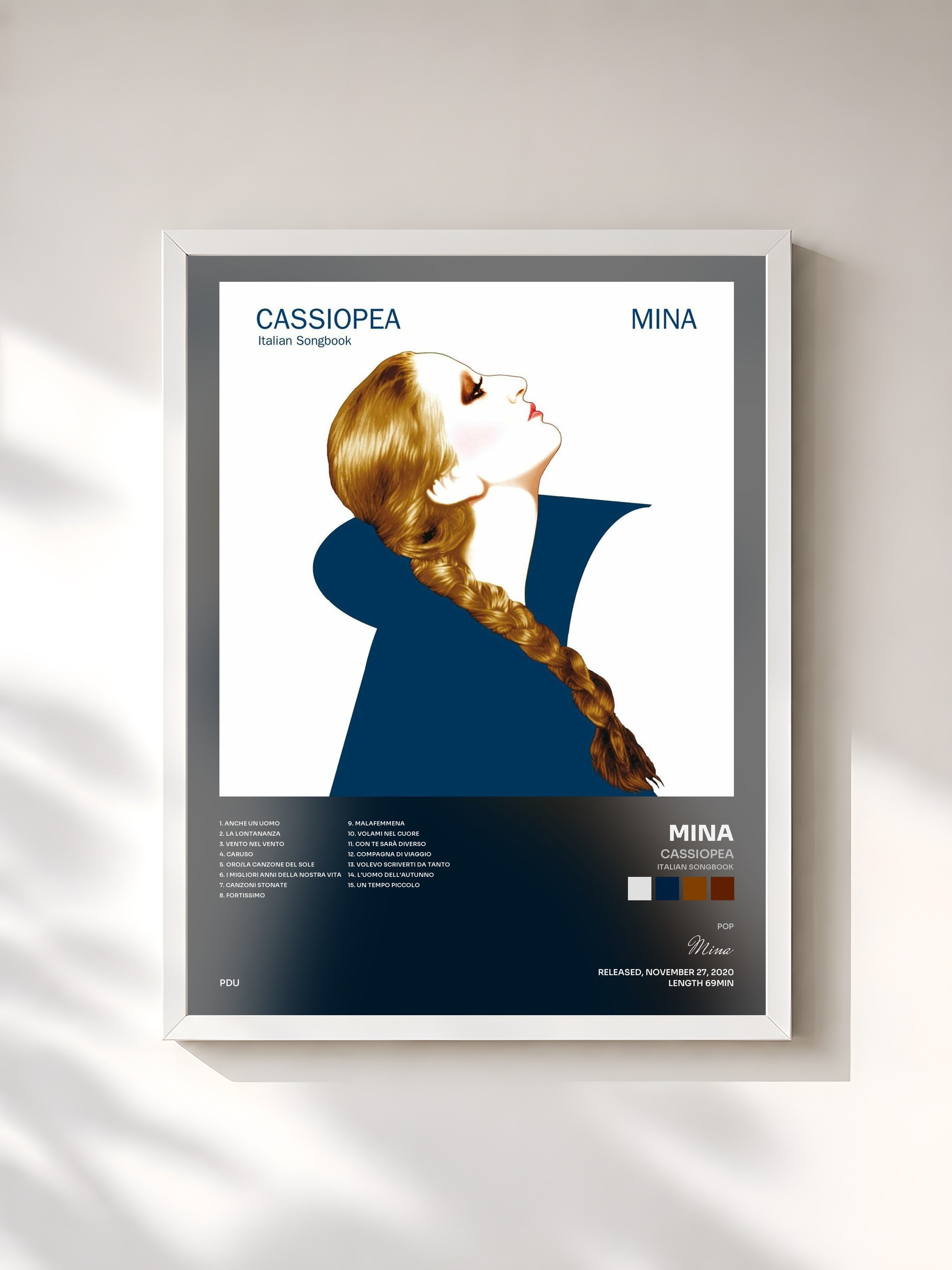 #blanc Tableau de l'album Cassiopea (Italian Songbook) de Mina, cadre blanc, imprimé et encadré en France