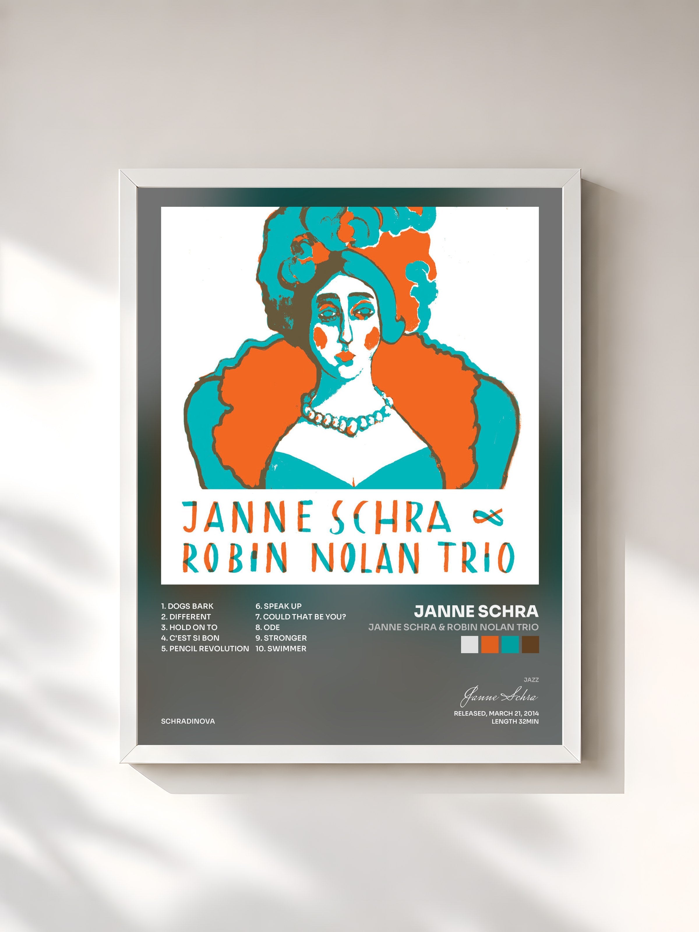 #blanc Tableau de l'album Janne Schra & Robin Nolan Trio de Janne Schra, cadre blanc, imprimé et encadré en France