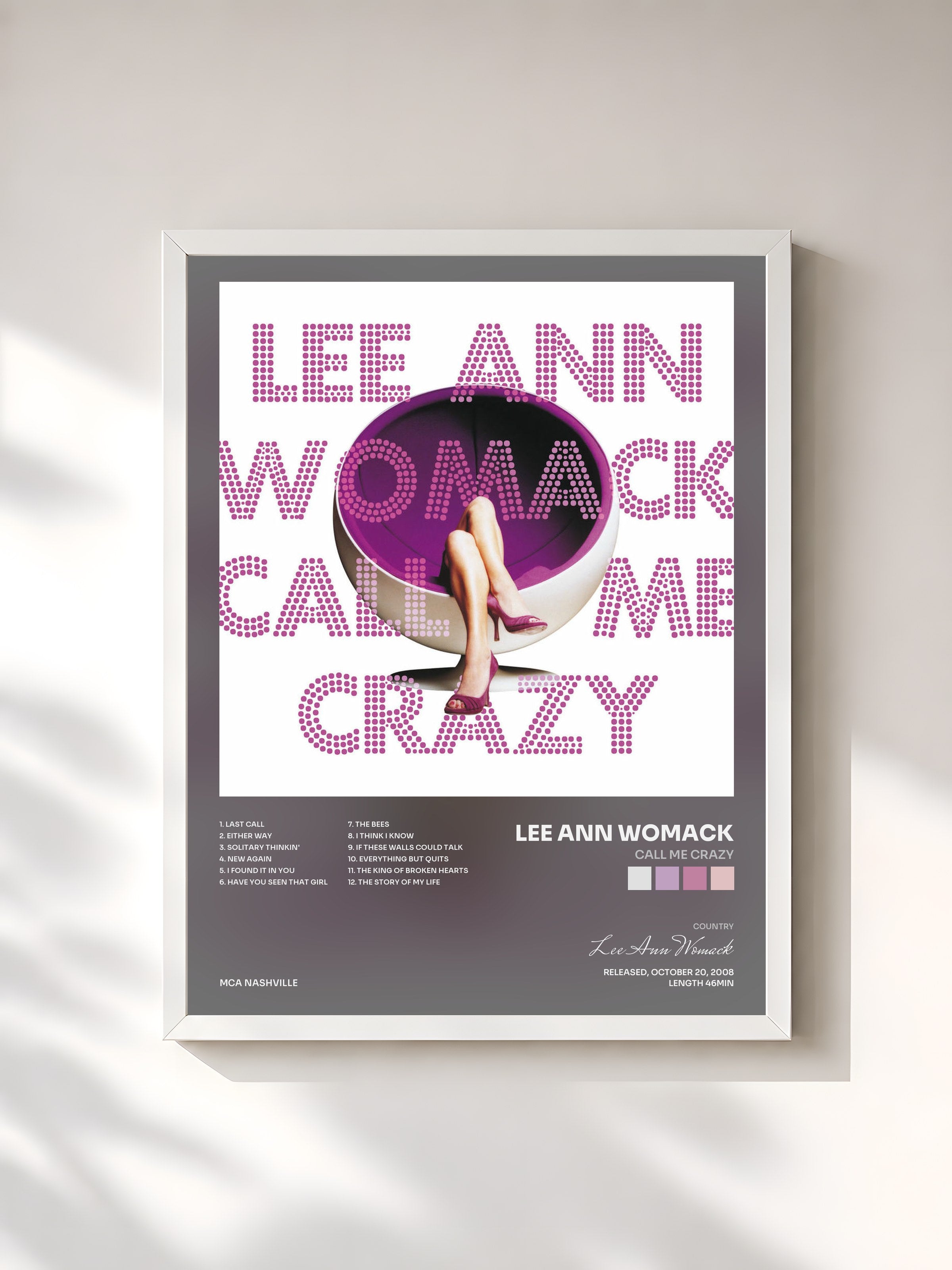 #blanc Tableau de l'album Call Me Crazy de Lee Ann Womack, cadre blanc, imprimé et encadré en France