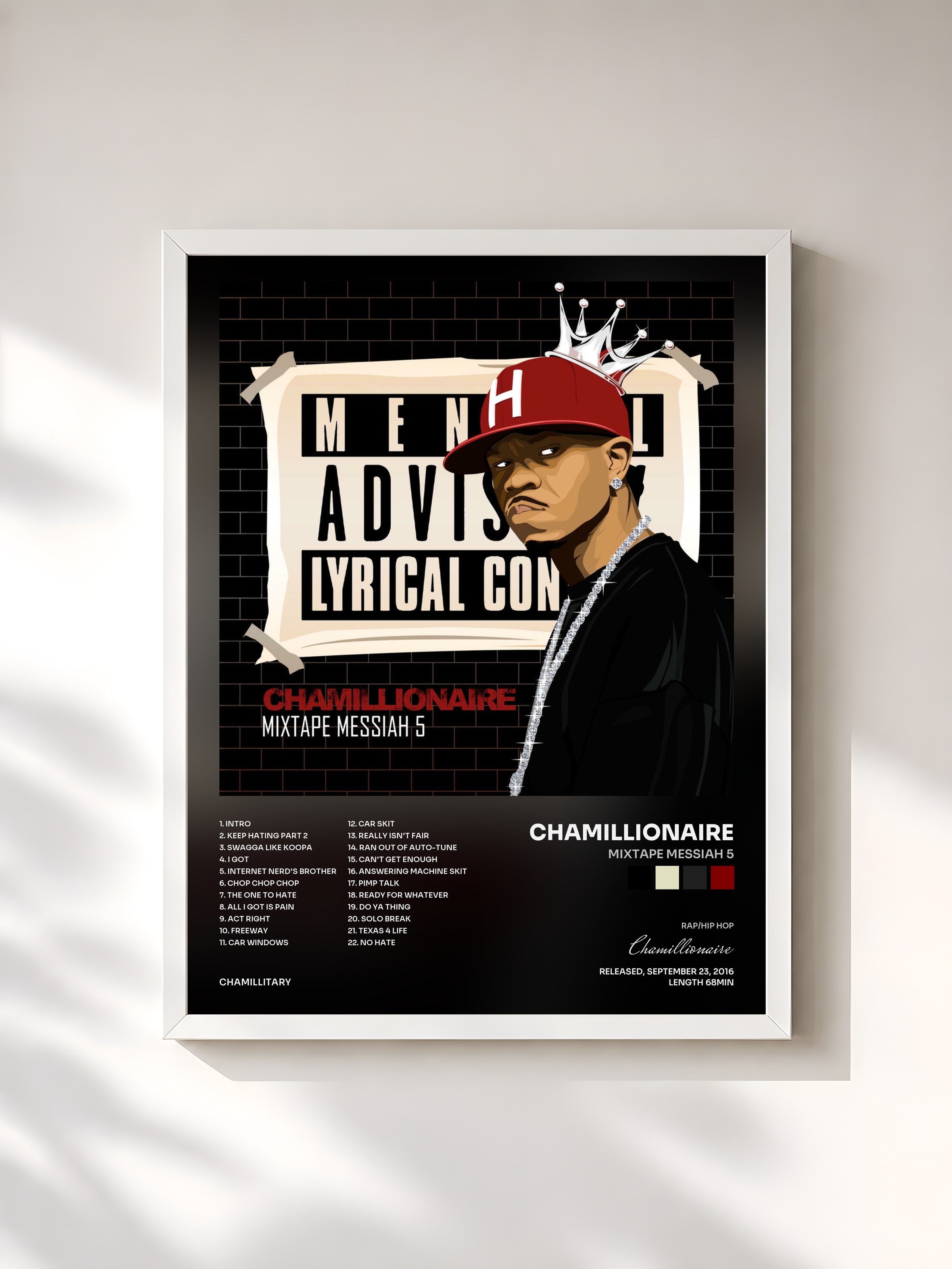 #blanc Tableau de l'album Mixtape Messiah 5 de Chamillionaire, cadre blanc, imprimé et encadré en France