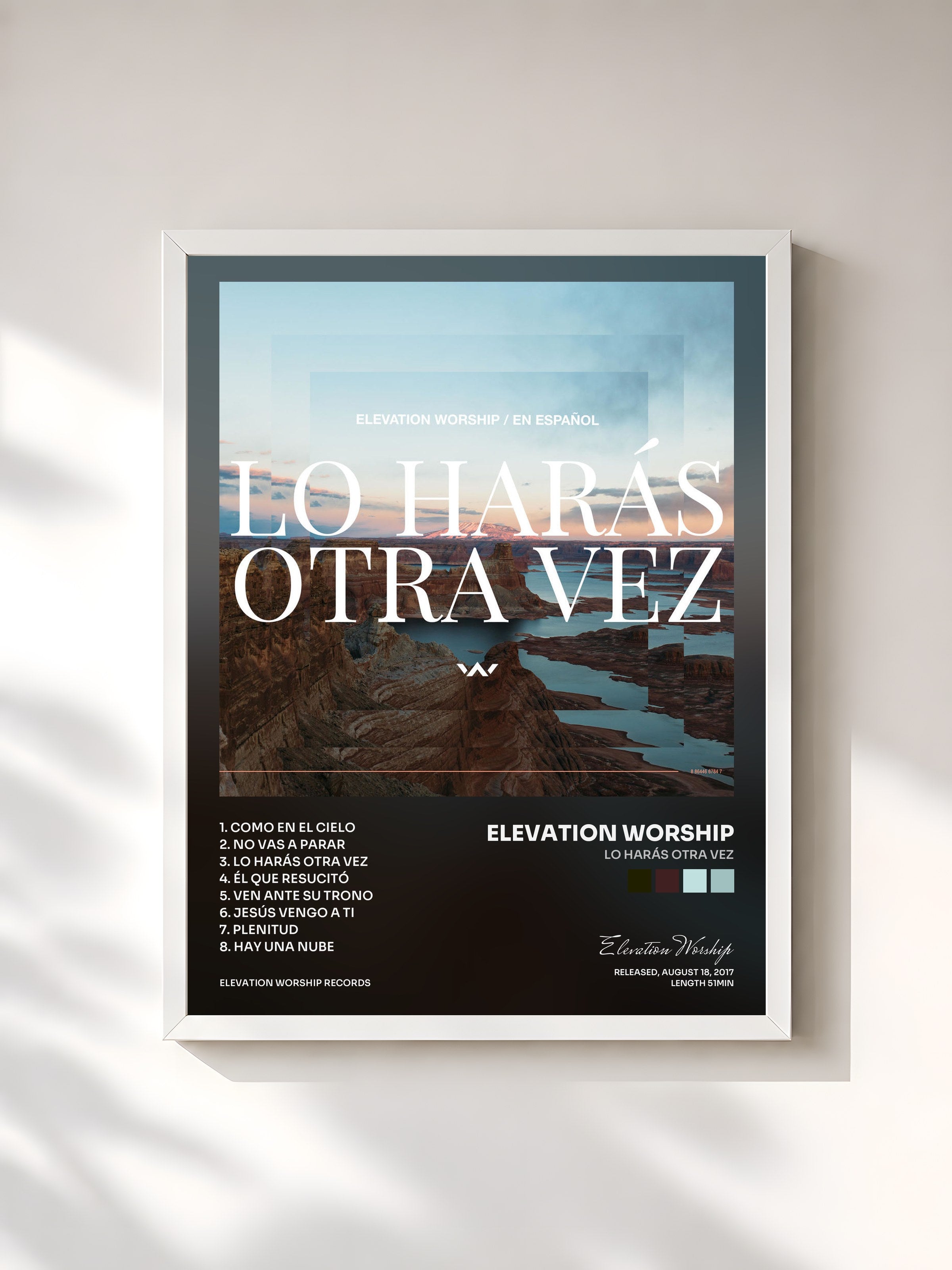 #blanc Tableau de l'album Lo Harás Otra Vez de Elevation Worship, cadre blanc, imprimé et encadré en France