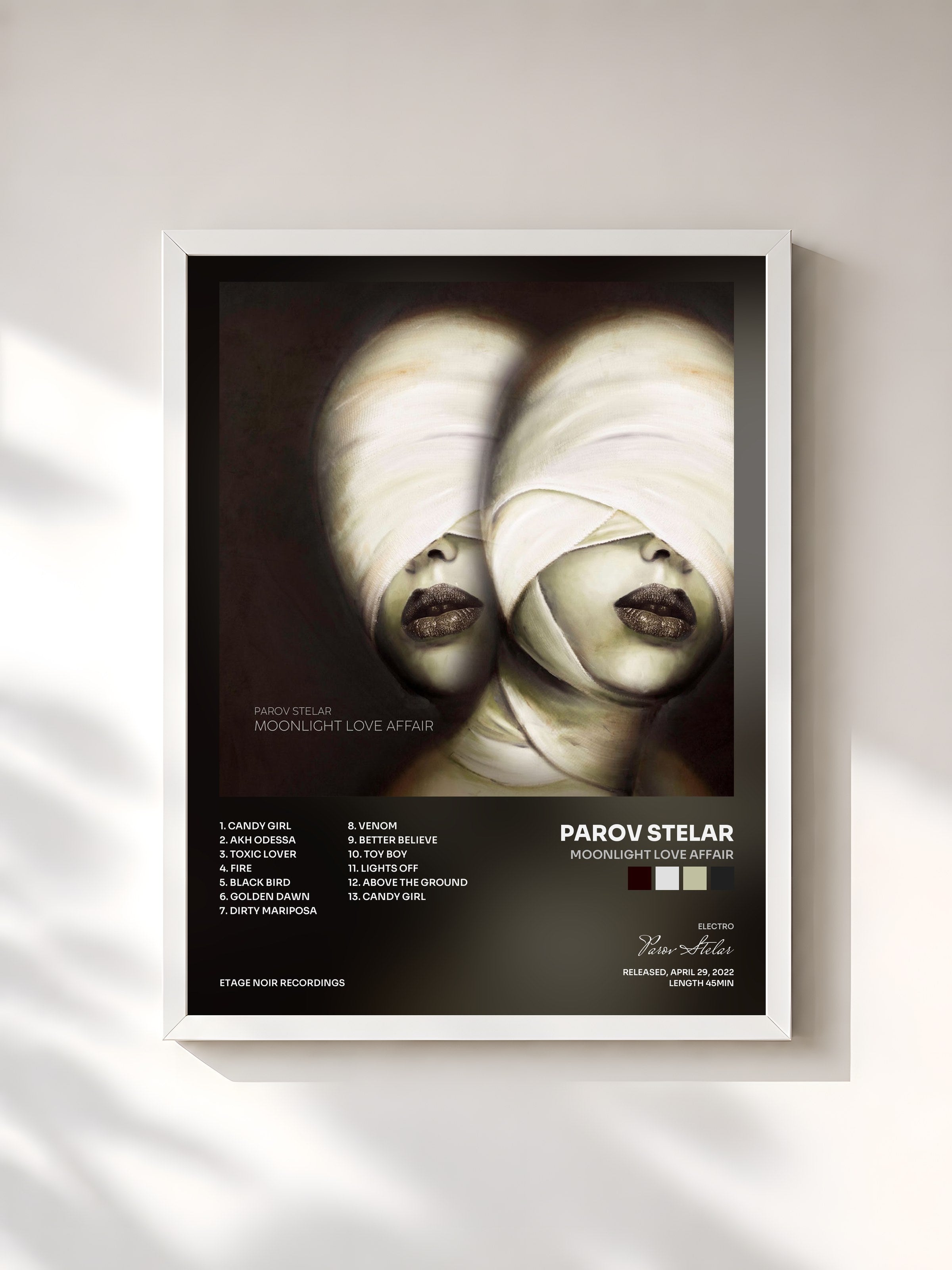 #blanc Tableau de l'album Moonlight Love Affair de Parov Stelar, cadre blanc, imprimé et encadré en France