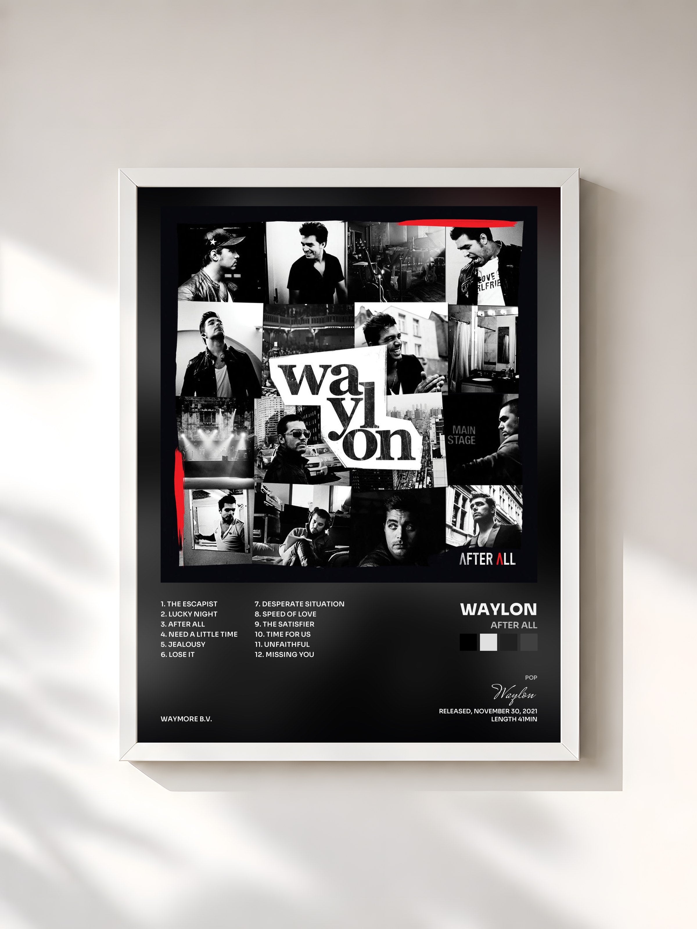 #blanc Tableau de l'album After All de Waylon, cadre blanc, imprimé et encadré en France