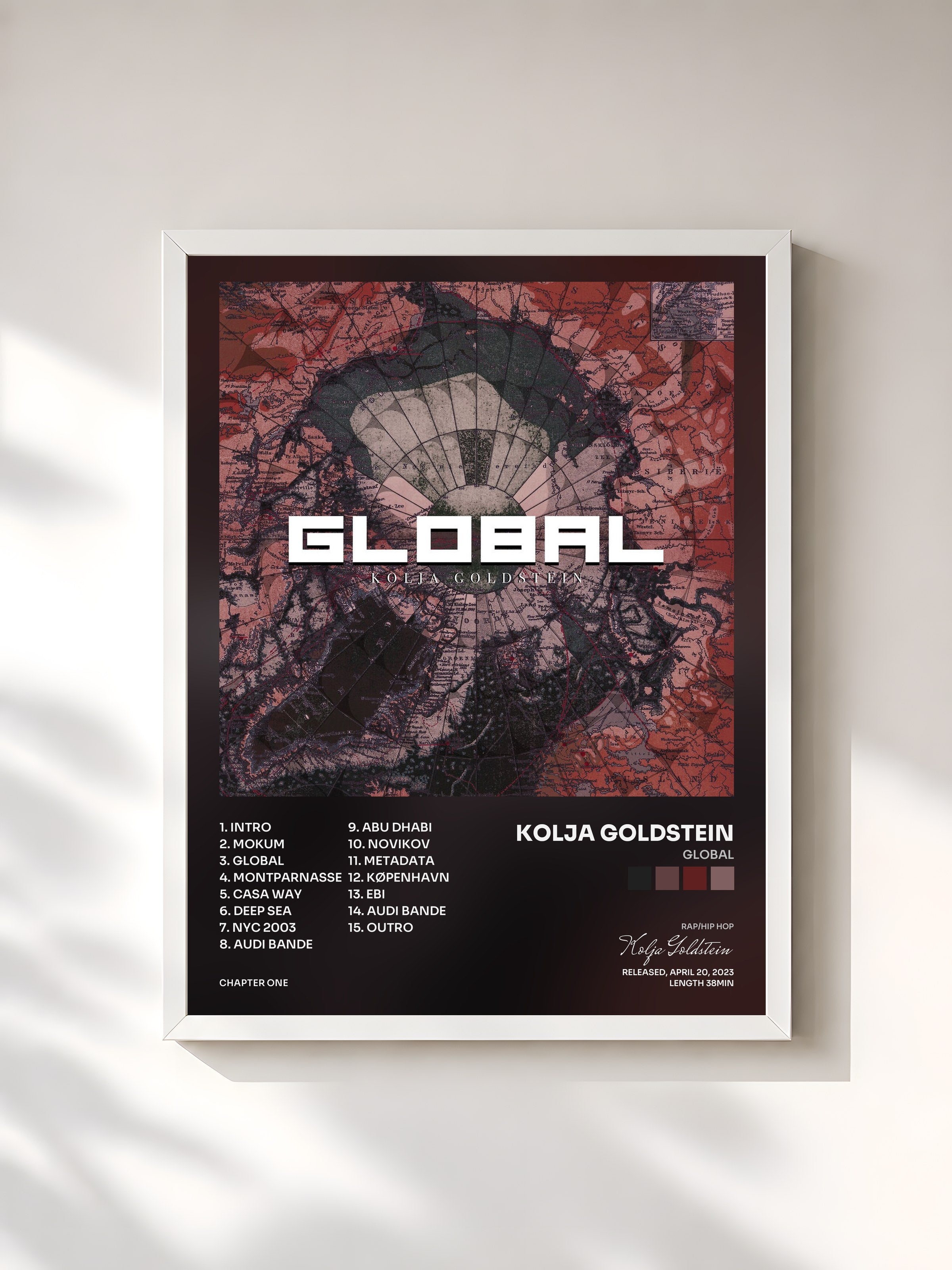 #blanc Tableau de l'album GLOBAL de Kolja Goldstein, cadre blanc, imprimé et encadré en France
