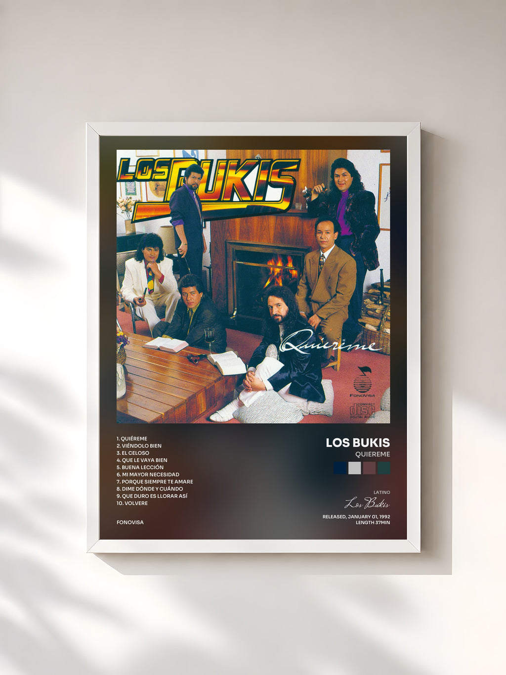 #blanc Tableau de l'album Quiereme de Los Bukis, cadre blanc, imprimé et encadré en France