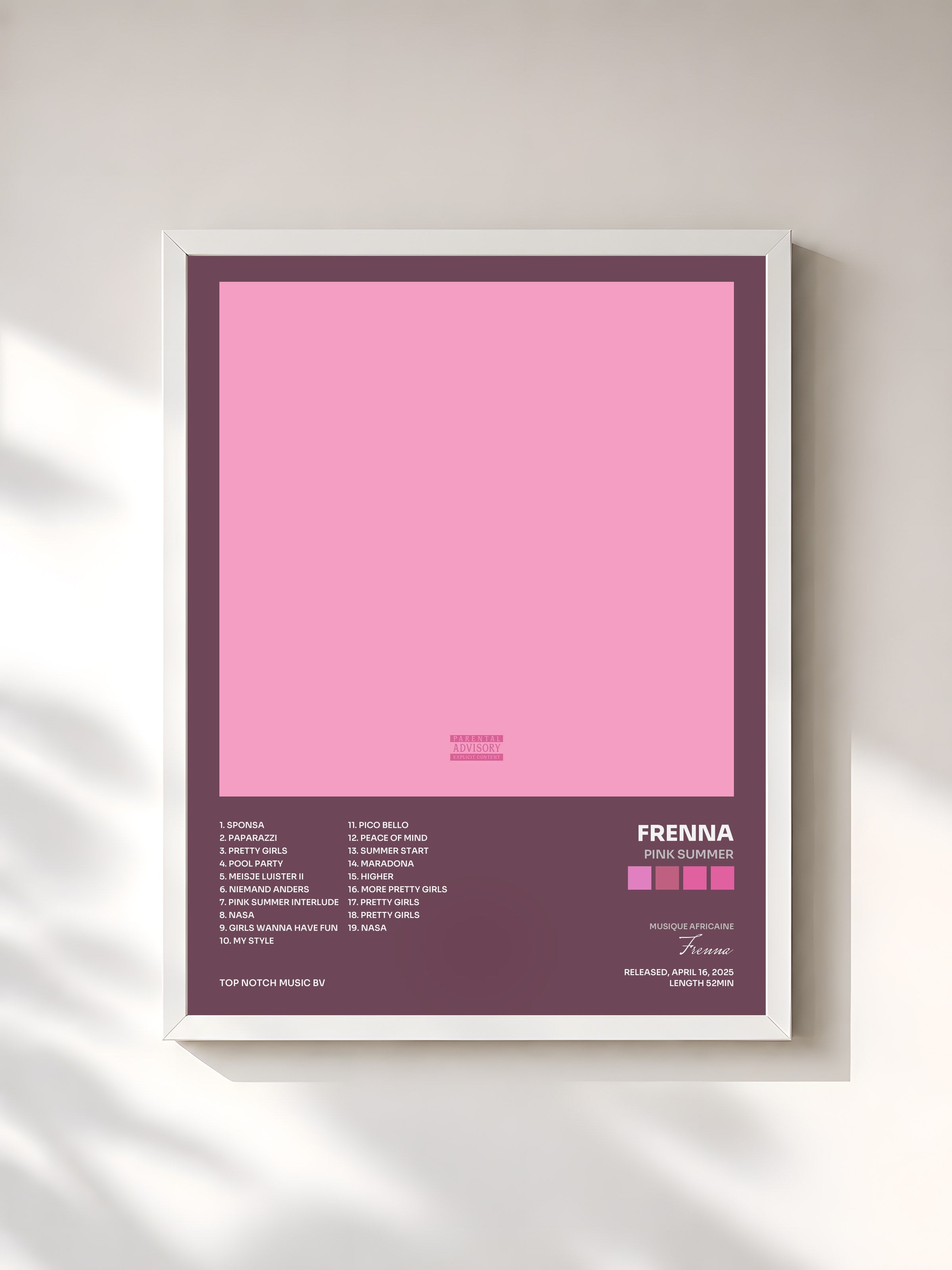 #blanc Tableau de l'album PINK SUMMER de Frenna, cadre blanc, imprimé et encadré en France