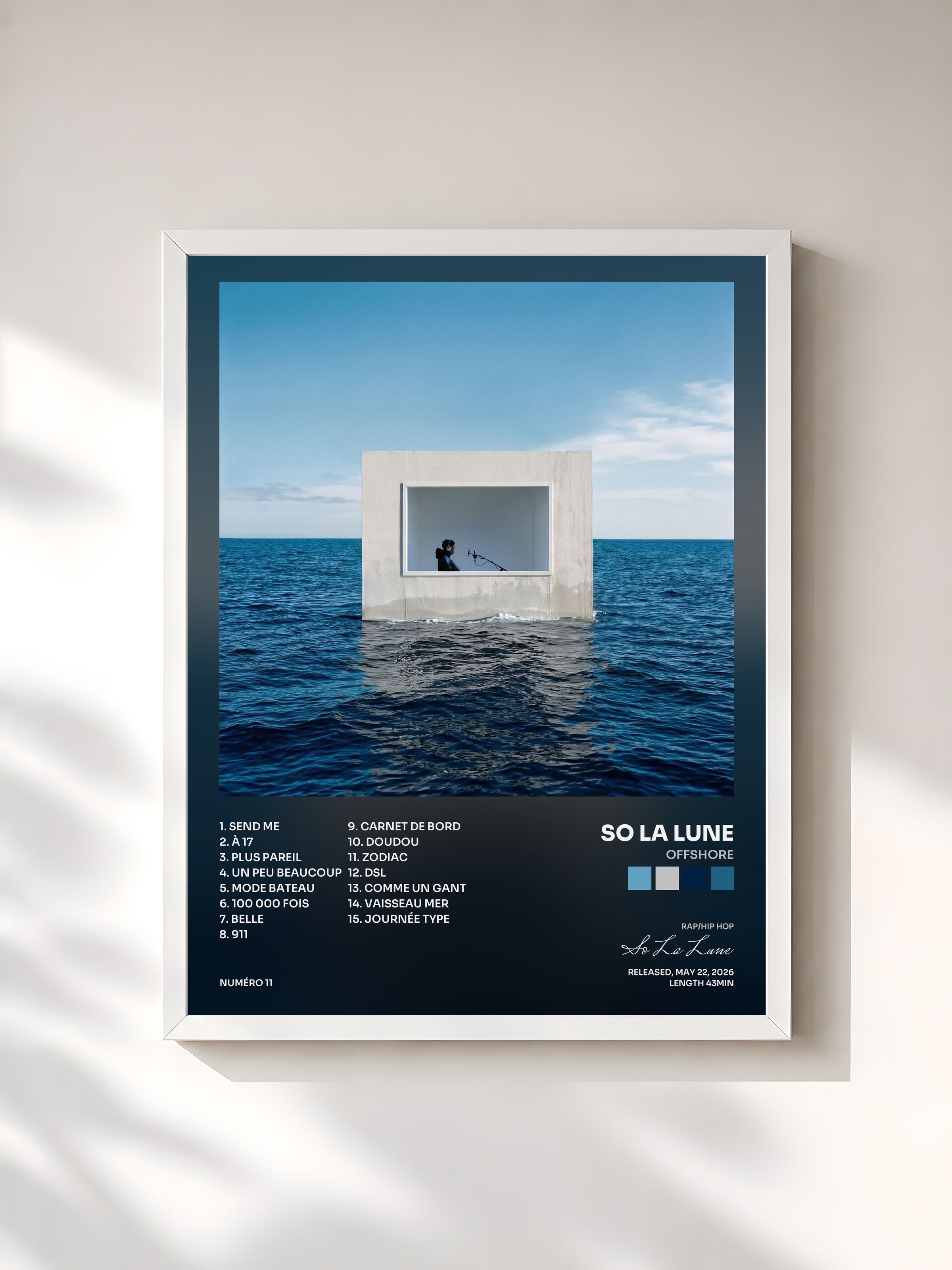 #blanc Tableau de l'album Offshore de So La Lune, cadre blanc, imprimé et encadré en France