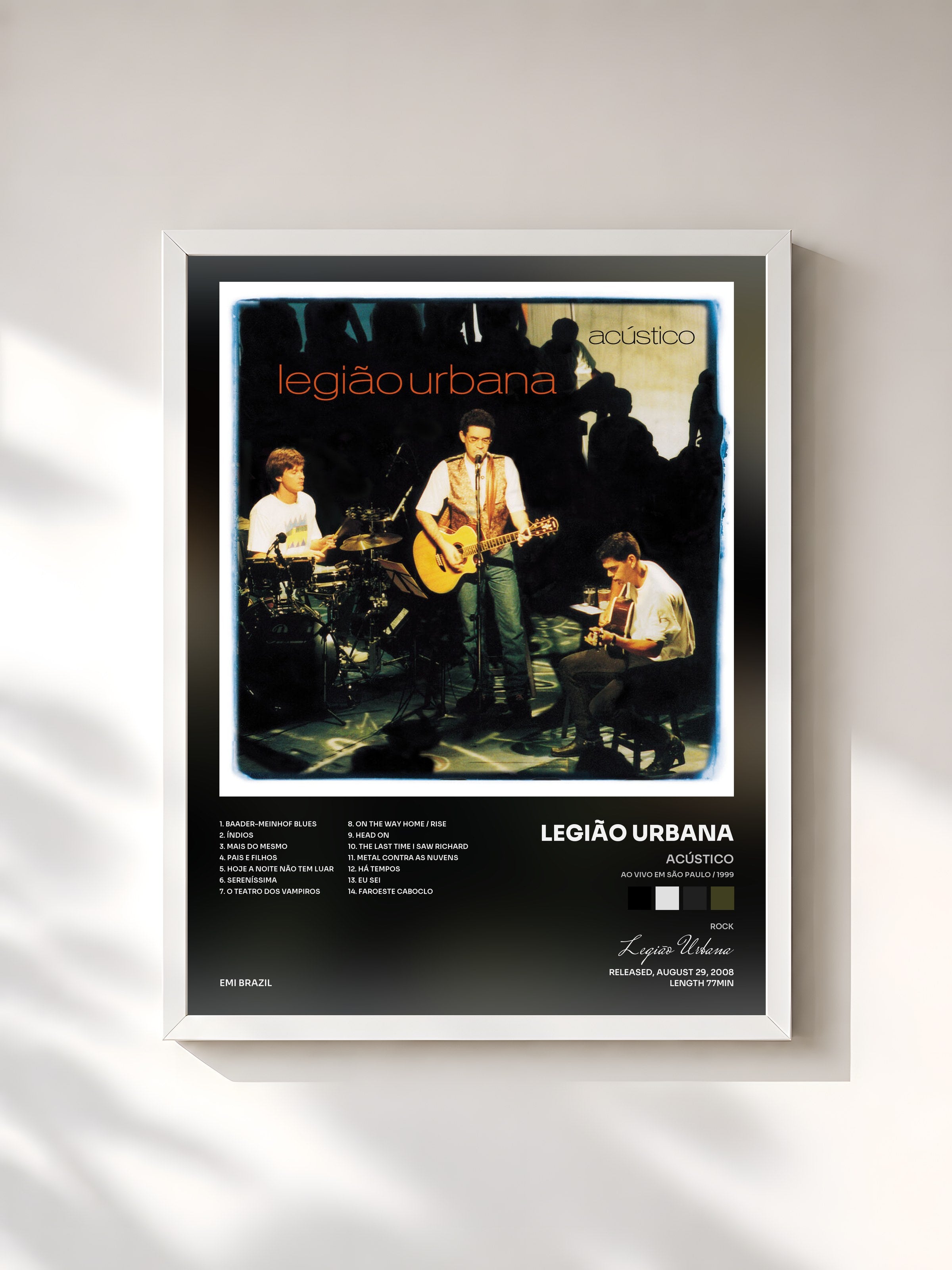 #blanc Tableau de l'album Acústico (Ao Vivo Em São Paulo / 1999) de Legião Urbana, cadre blanc, imprimé et encadré en France