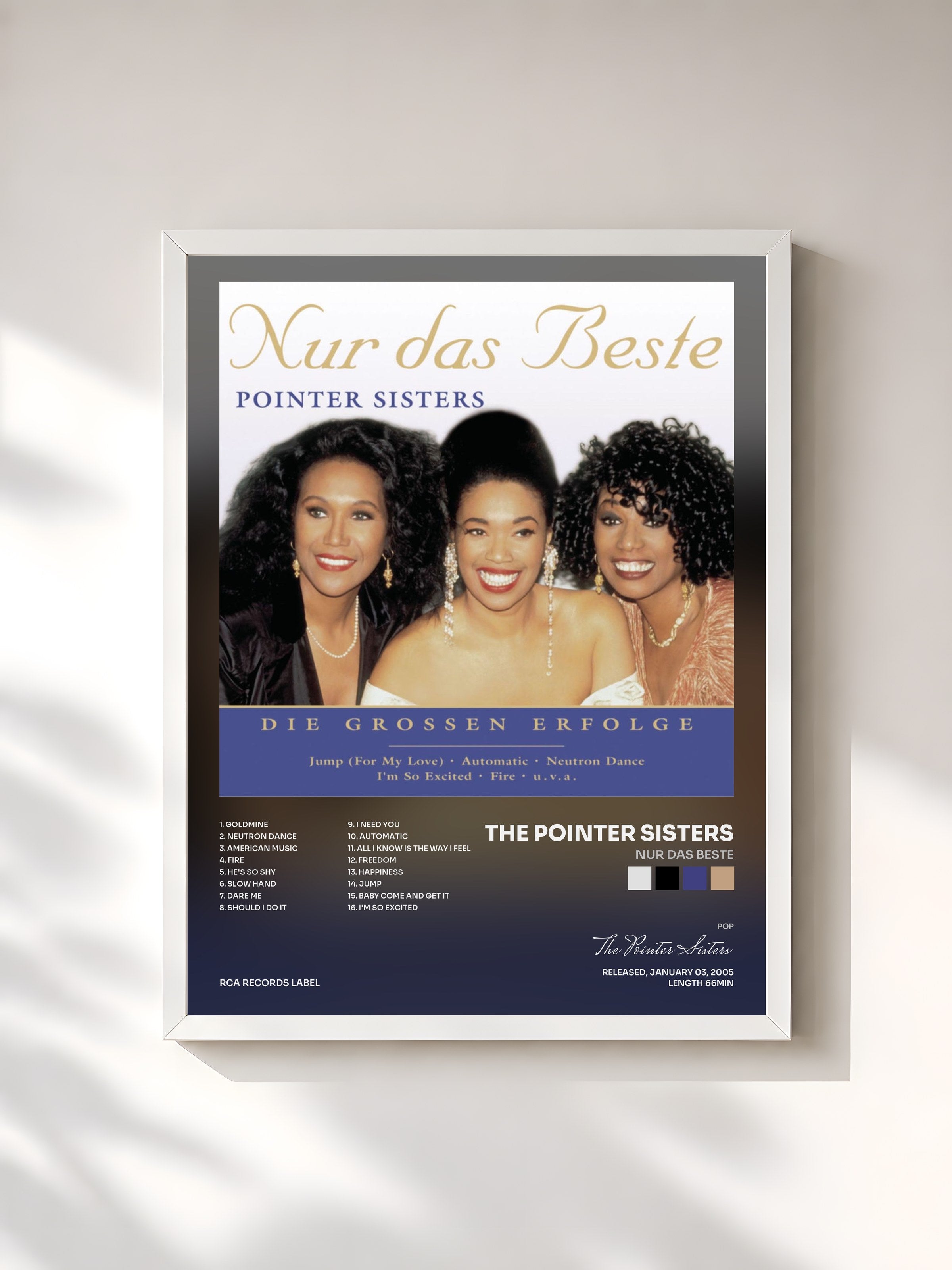 #blanc Tableau de l'album Nur das Beste de The Pointer Sisters, cadre blanc, imprimé et encadré en France
