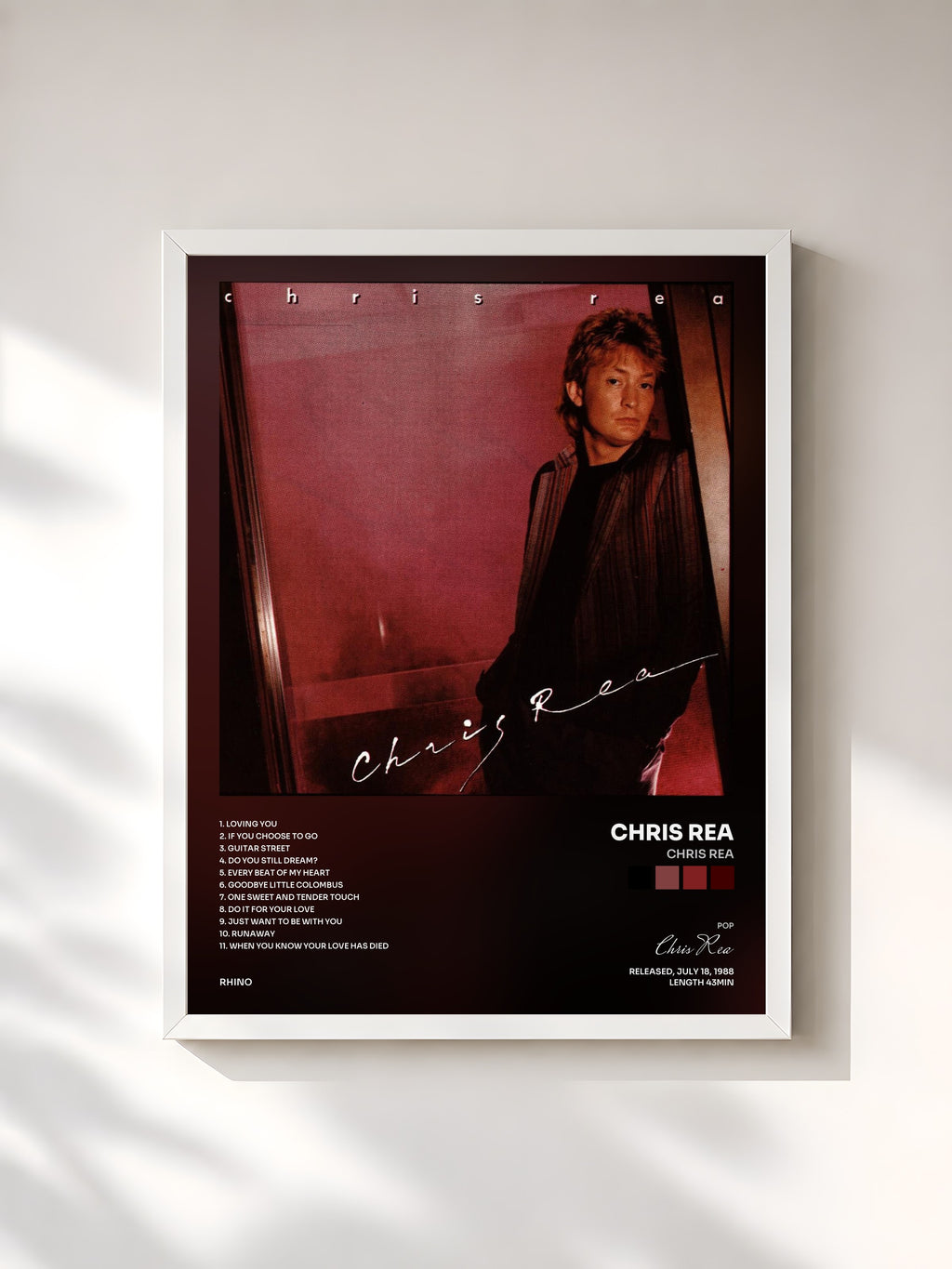 #blanc Tableau de l'album Chris Rea de Chris Rea, cadre blanc, imprimé et encadré en France